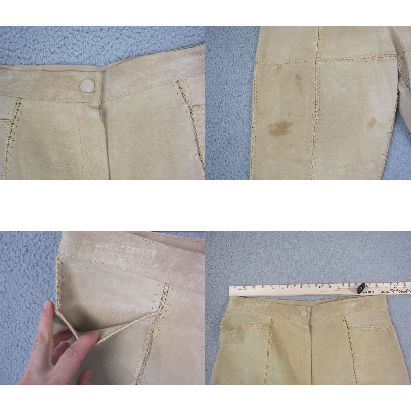 Essentials VINTAGE Suede Essentials Pants Mens L Brown Leather Wool Patchwork 80s 90s Retro Hippie Straight Mens Size US 33 - 8 Thumbnail