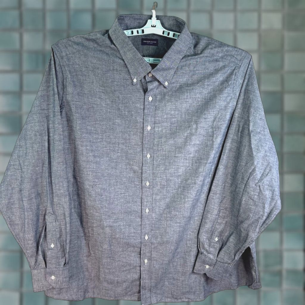 CLOT Cloth Proper Solid Woven Button-Down Shirt Men's 4XL Gray Cotton Solid Button-Up Regula r Fit Long Sleeve Casual Classic Designer Cowboy Dad Sportsman Size US XXL / EU 58 / 5 - 1 Thumbnail