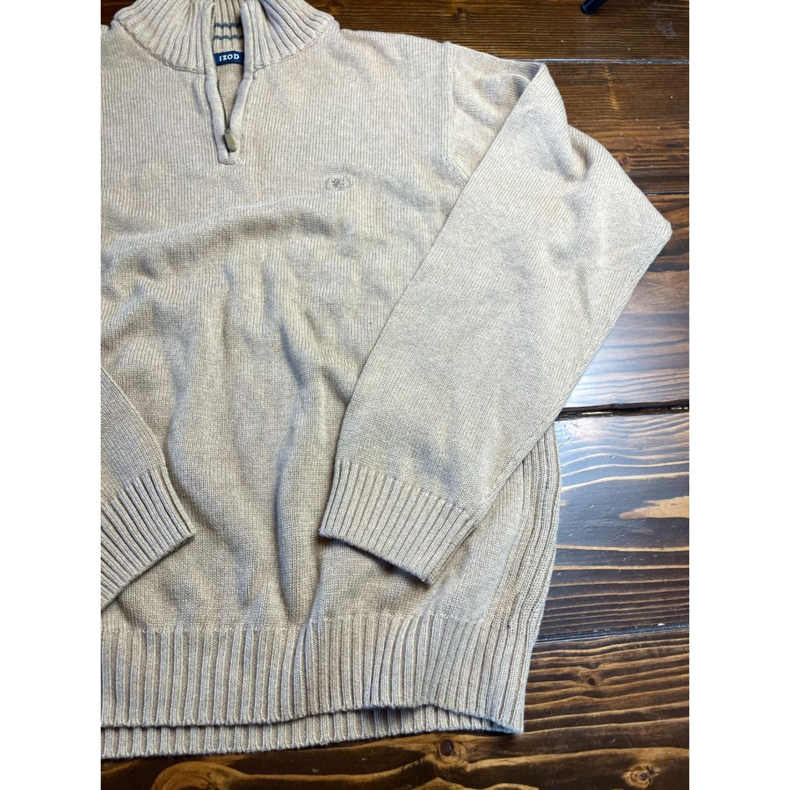 Izod IZOD Sweater Men's XL Tan Pullover 1/4 Zip Up Knit Mock Neck Long Sleeve Solid Brown Size US XL / EU 56 / 4 - 3 Thumbnail