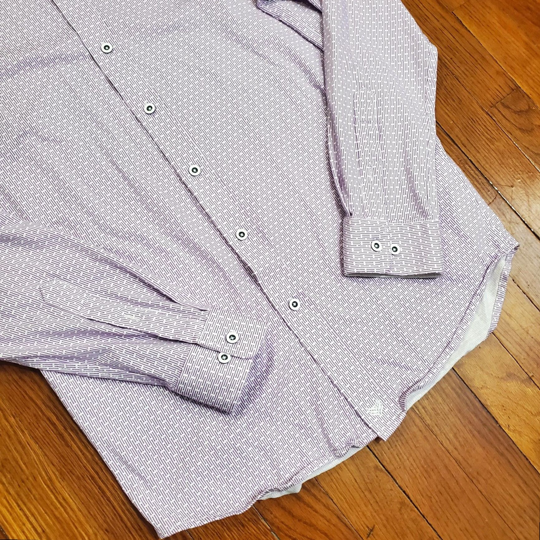 Vintage Buttercloth Shirt Mens M Purple Geometric Slim Fit Long Sleeve Dress Shirt Size 40R - 2 Thumbnail