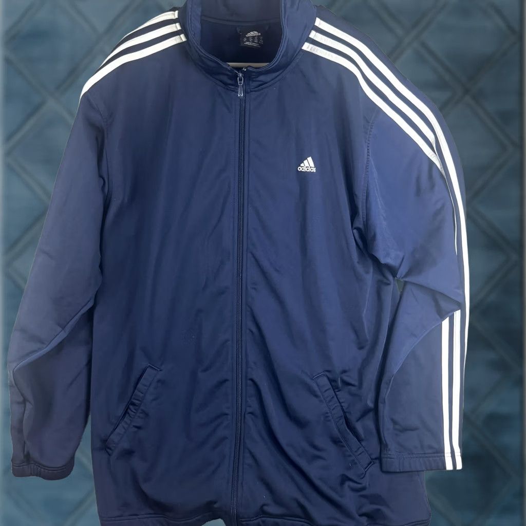 Adidas Adidas Track Jacket Mens XL Blue Full Zip 3 Stripe Collar Athletic Training Size US XL / EU 56 / 4 - 1 Thumbnail