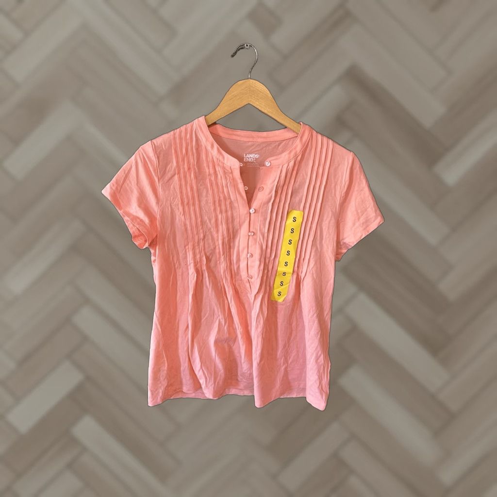 Lands' End Lands' End Womens Pink Short Sleeve Button-Up Shirt NWT Size S Size S / US 4 / IT 40 - 1 Thumbnail