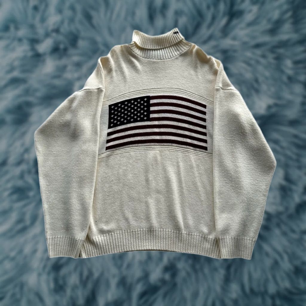 Ralph Lauren VINTAGE Ralph Lauren USA Flag Hand Knit Turtleneck Sweater XL Cream Shirt Mens Pullover 80s Size US XL / EU 56 / 4 - 1 Thumbnail