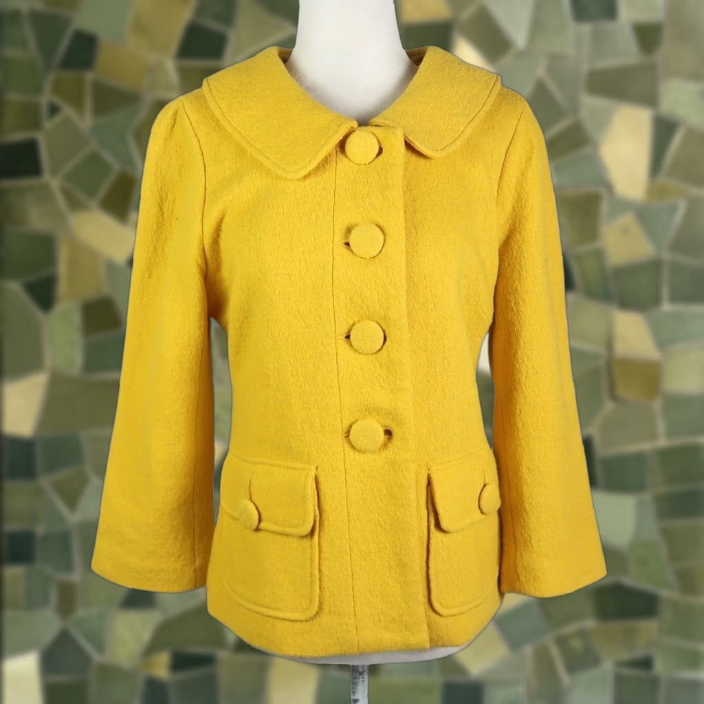 BB Dakota BB Dakota Jacket Womens Short Button Front Wool Blend Yellow 10 3/4 Sleeve Vintage Hipster Fall Spring Workwear Casual Size L / US 10 / IT 46 - 1 Thumbnail
