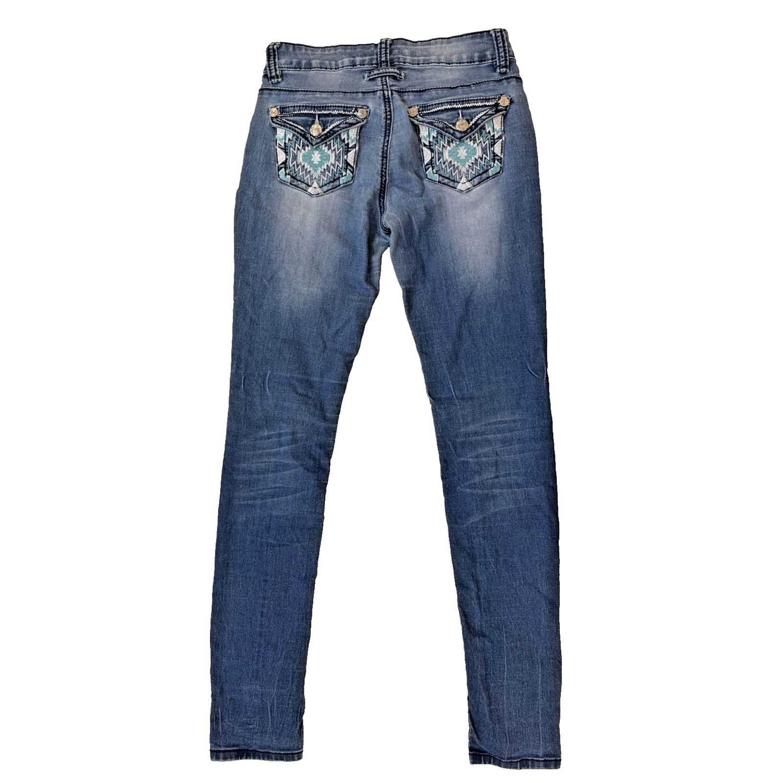Almost Famous Almost Famous Y2K Hit Jeans 5 Blue Distressed Aztec Pockets Size 27" / US 4 / IT 40 - 1 Thumbnail