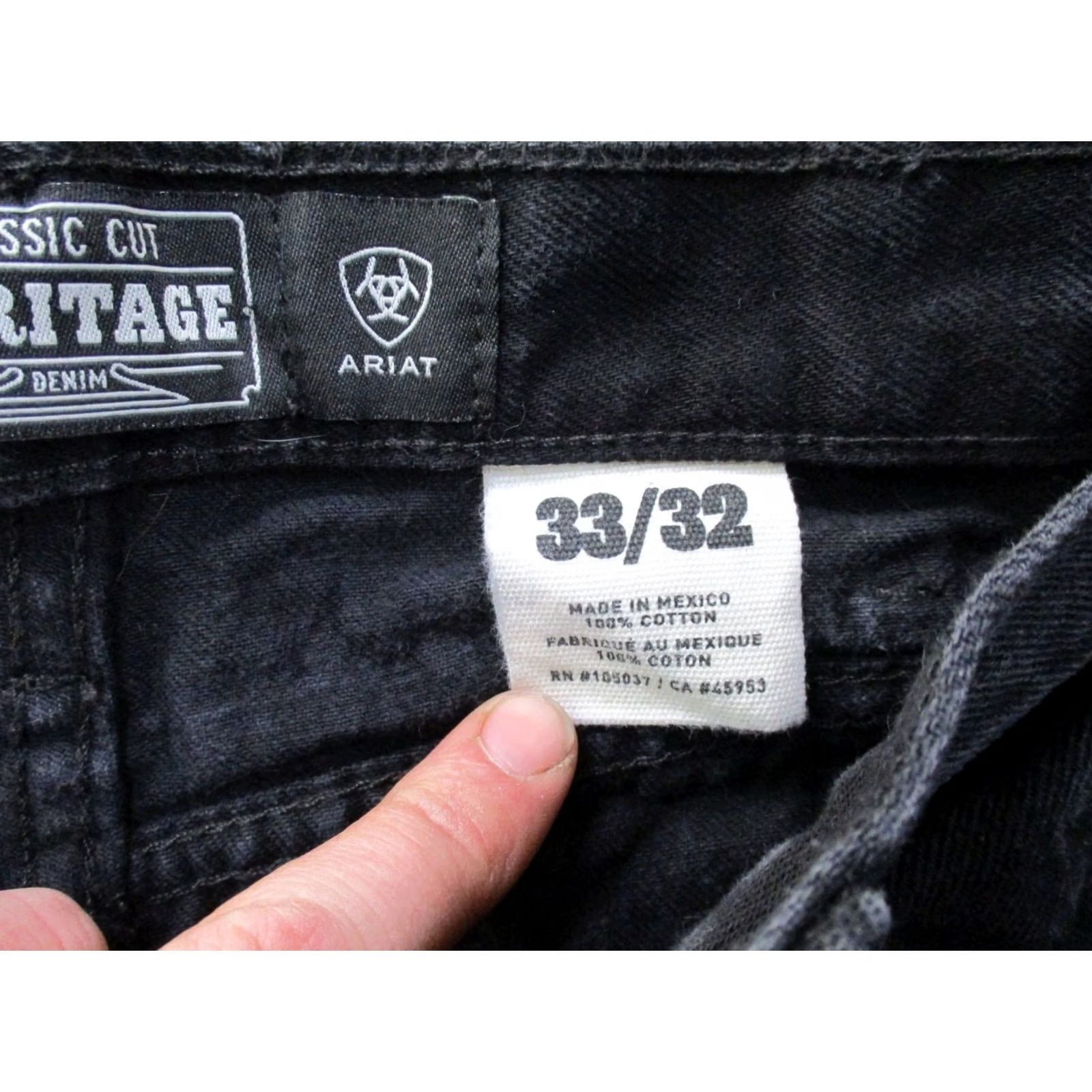 Ariat Ariat Heritage Classic Jeans Men's 33x32 Black Denim Workwear Straight 5-Pocket Zipper Closure Logo Button Mens American Classic Size US 33 - 5 Thumbnail