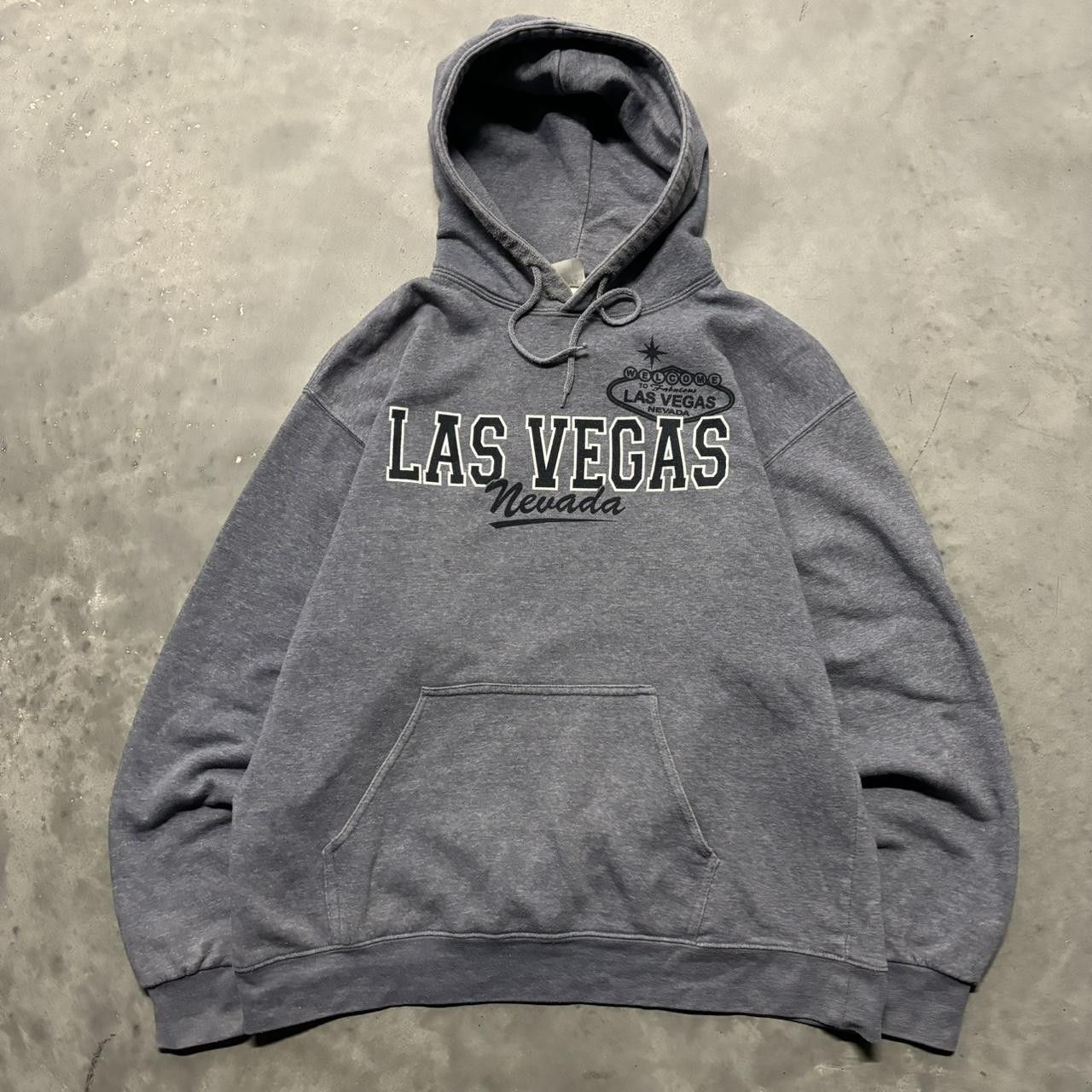 Japanese Brand × Vintage Crazy Vintage Y2K/2000s Faded Blue Las Vegas Spellout Essential Hoodie! Size US XL / EU 56 / 4 - 1 Thumbnail