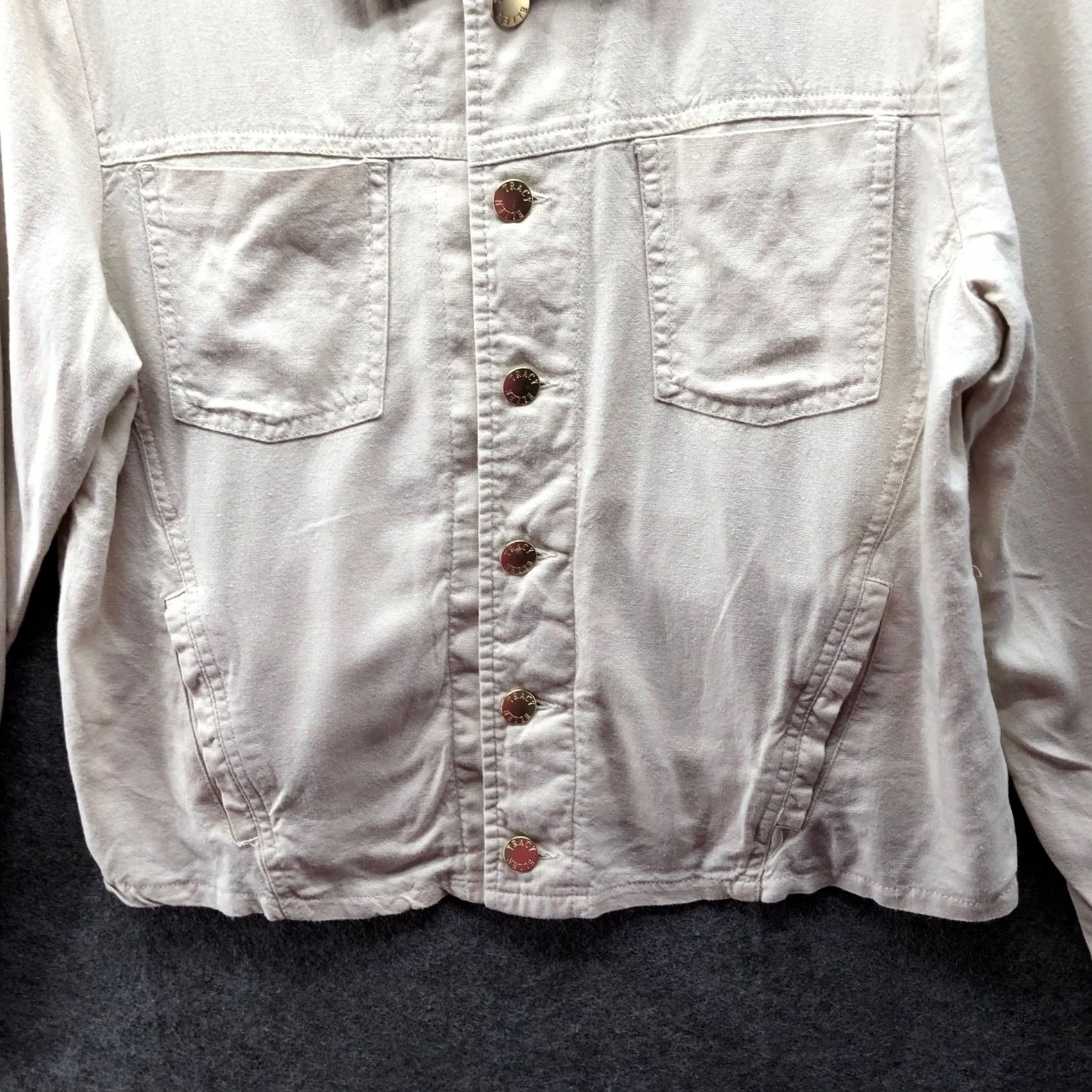 Ellen Tracy Ellen Tracy Jacket Linen Blend Utility Womens XL Beige Ivory Trucker Lightweight Button Front Short Coat Casual Travel Size XL / US 12-14 / IT 48-50 - 6 Thumbnail