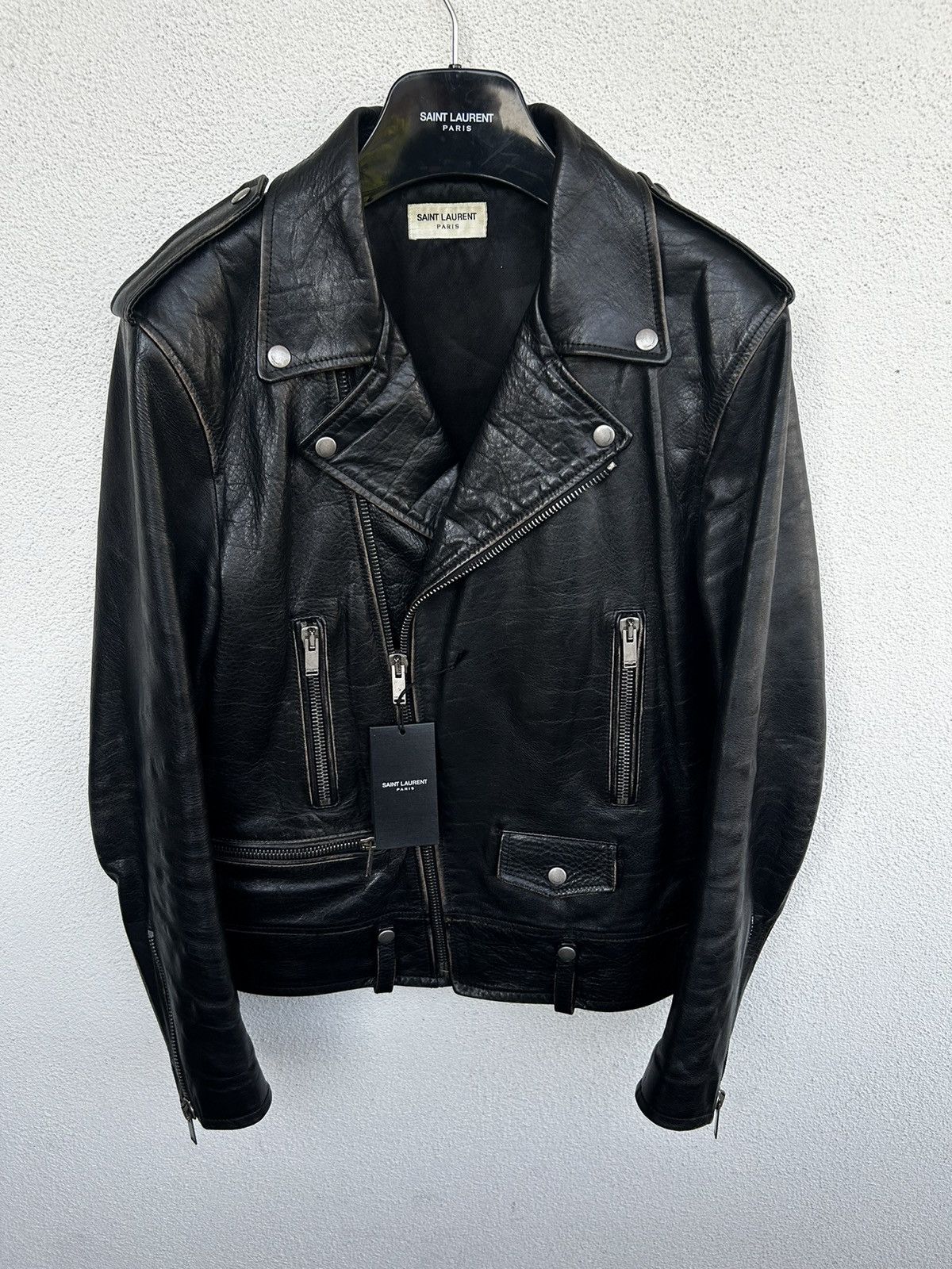 Saint Laurent Paris Saint Laurent Ramones leather jacket with big logo on back Size US L / EU 52-54 / 3 - 3 Thumbnail
