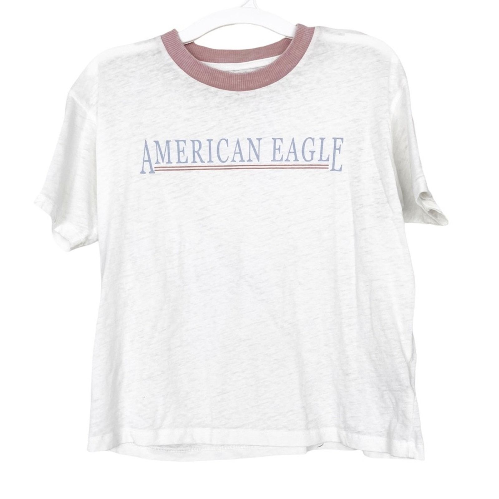 American Eagle Outfitters American Eagle White Burnout Spellout Ringer T Shirt Sz XS Size XS / US 0-2 / IT 36-38 - 6 Thumbnail