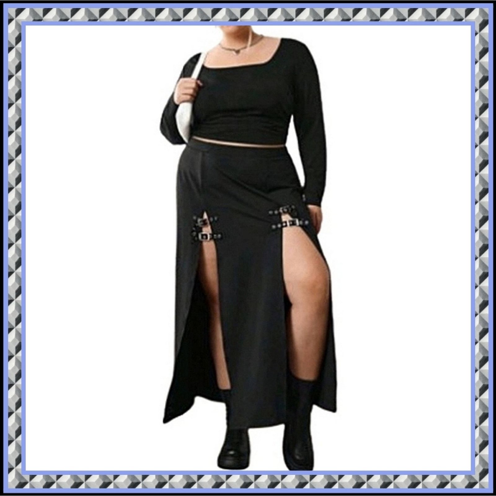 Other MIDNITE BLACK ☆ BUCKLE ACCENT ☆ HIGH SLIT ☆ SKIRT ☆ 5x ☆ NWT Size 30" / US 8 / IT 44 - 1 Thumbnail