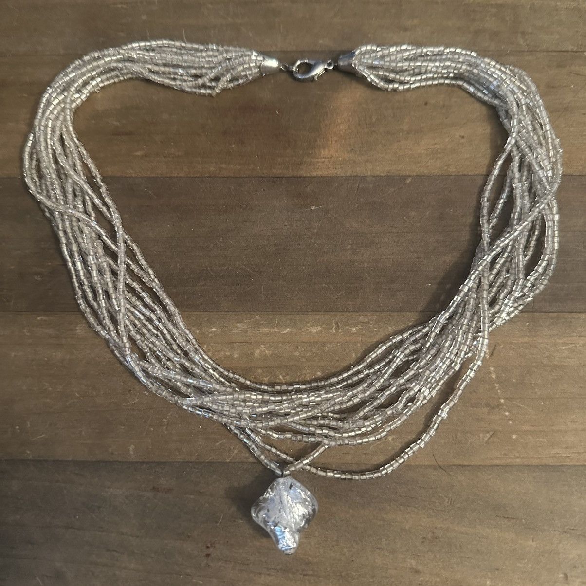 Other Multi strand silver seed bead Murano glass pendant necklace Size ONE SIZE - 2 Thumbnail