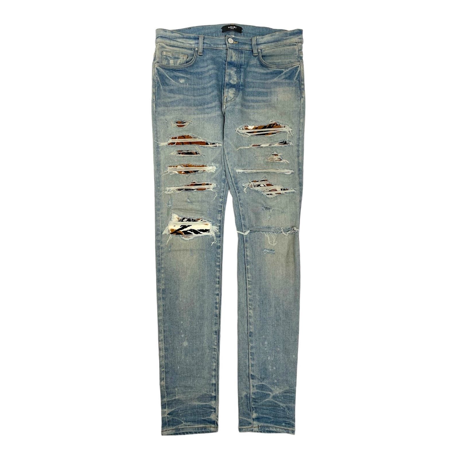 image of Amiri Mx1 Chinese New Year Patch Jeans Clay Indigo, Men's (Size 34)