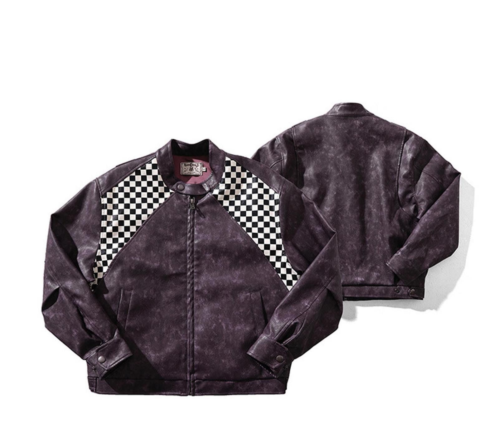 Japanese Brand Vintage Wash Checkered Leather Jacket Size US M / EU 48-50 / 2 - 6 Thumbnail