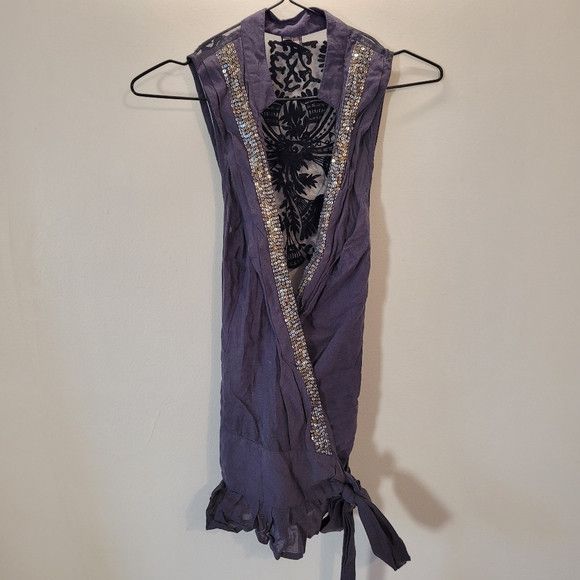 Free People Free People Gray Sequined Wrap Pleated Vest - Size 8 Size M / US 6-8 / IT 42-44 - 1 Thumbnail
