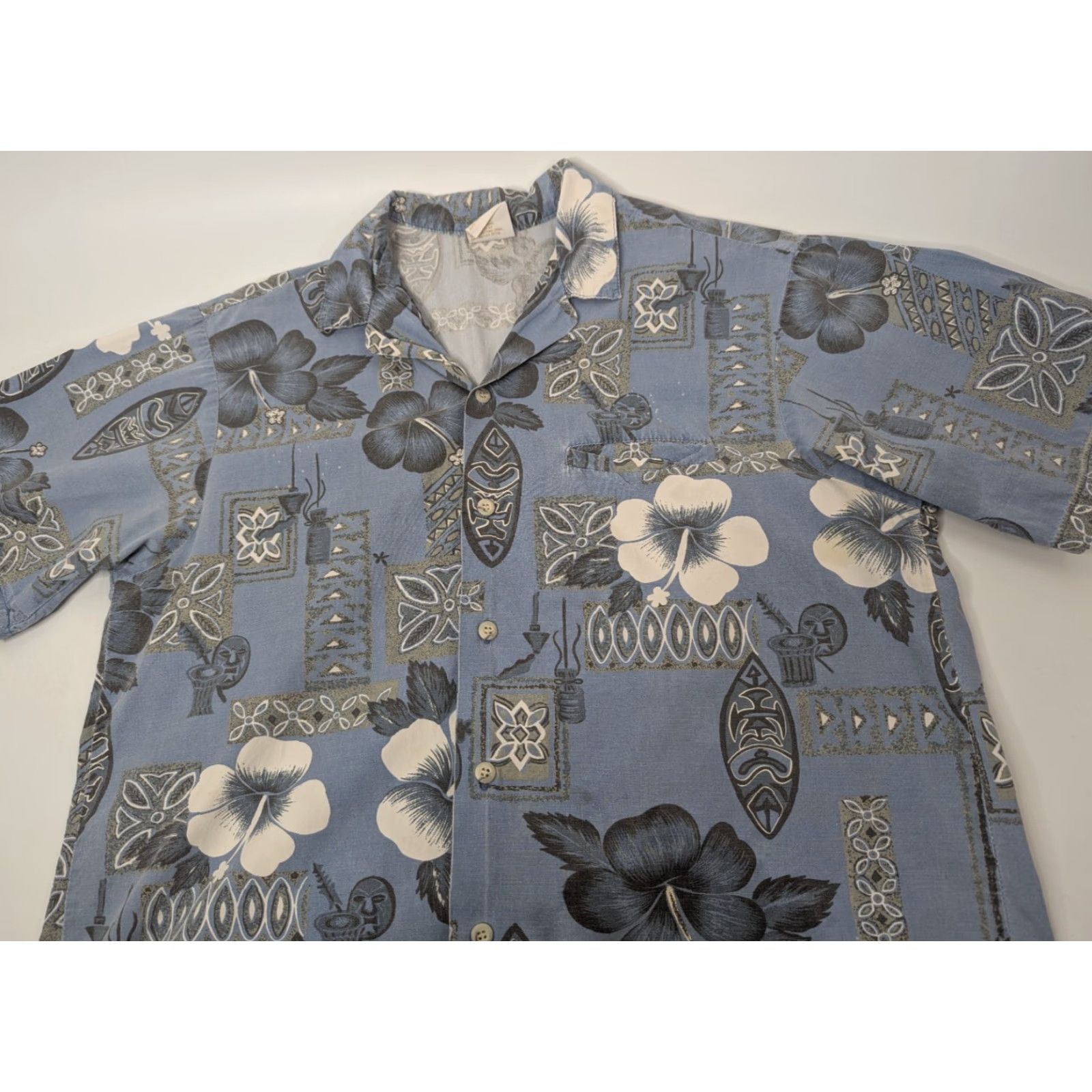 Vivobarefoot VTG Go Barefoot Camp Collar Shirt Mens Large Blue Hibiscus Floral Hawaiian Aloha Size US L / EU 52-54 / 3 - 7 Thumbnail