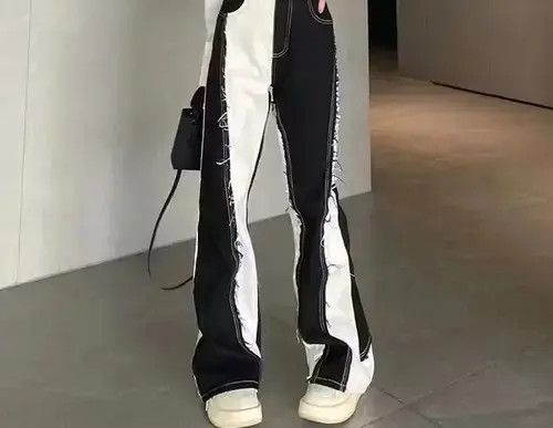 Japanese Brand Black And White Color Contrast High Waist Baggy Jeans Size US 32 / EU 48 - 4 Thumbnail