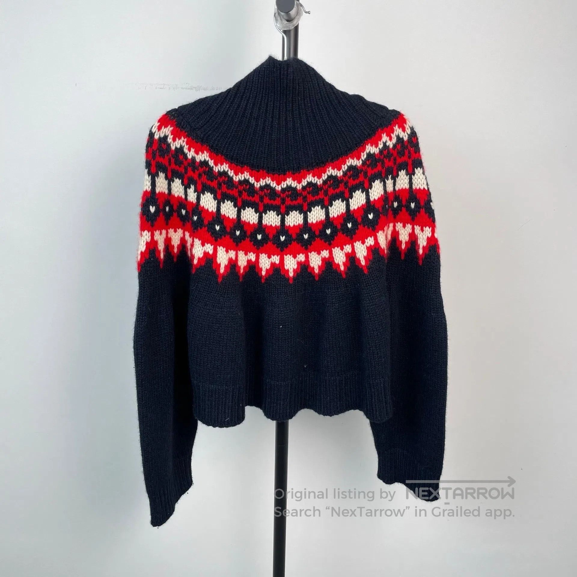 Celine CELINE Dark Blue and Red Fair Isle High Neck Sweater| Size US S / EU 44-46 / 1 - 2 Thumbnail