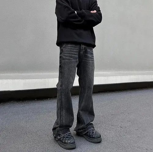 Designer × Japanese Brand × Jean Loose Straight-leg Flared Black Jeans Size US 31 - 4 Thumbnail