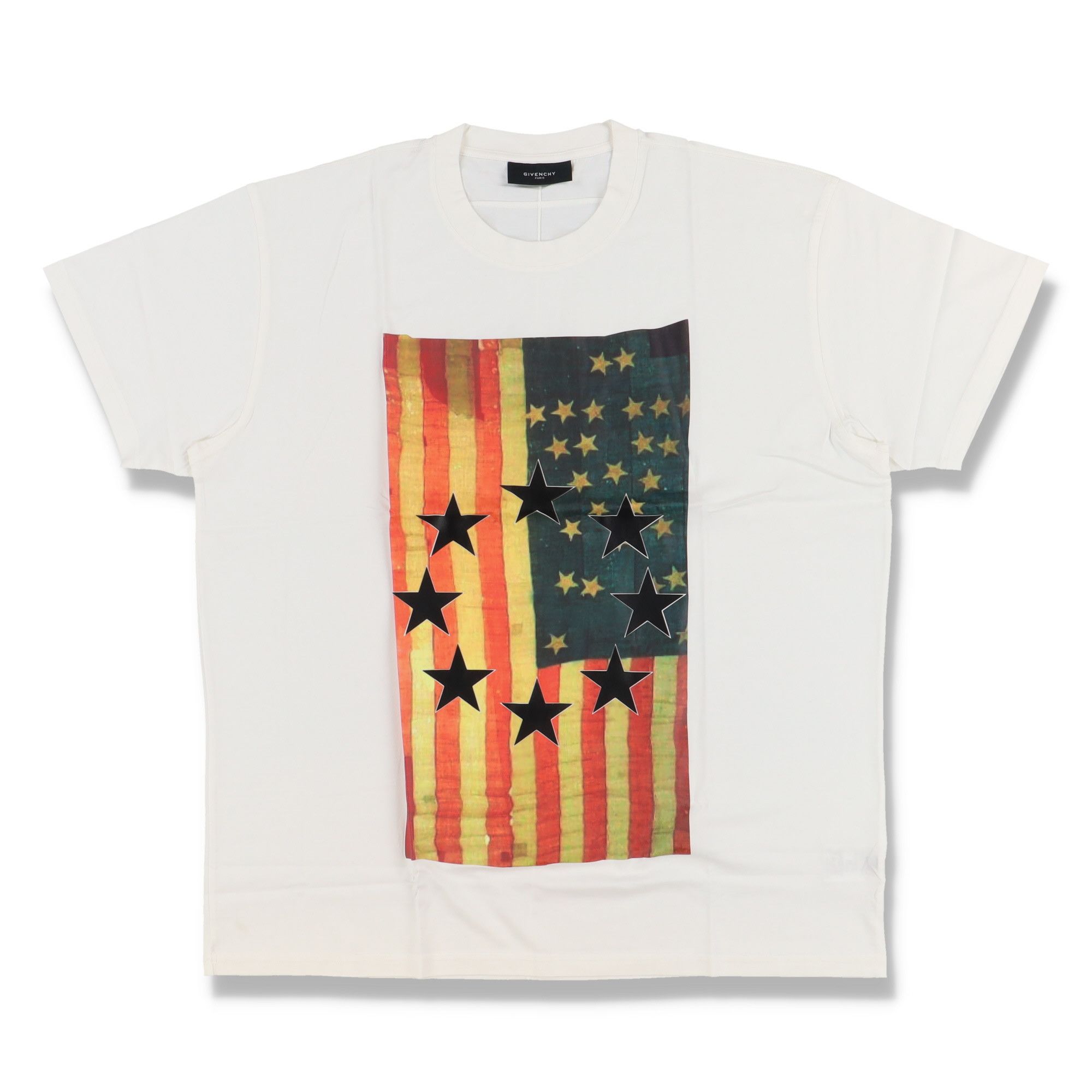 image of Givenchy White Star Applique Flag Print Oversized T-Shirt, Men's (Size XL)