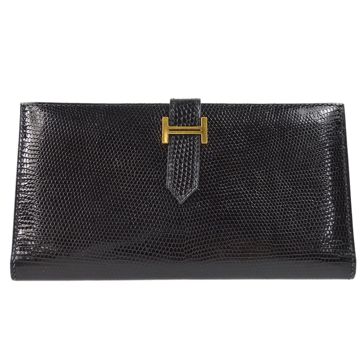 image of Hermes 2003 Bearn Black Lizard 88199, Women's