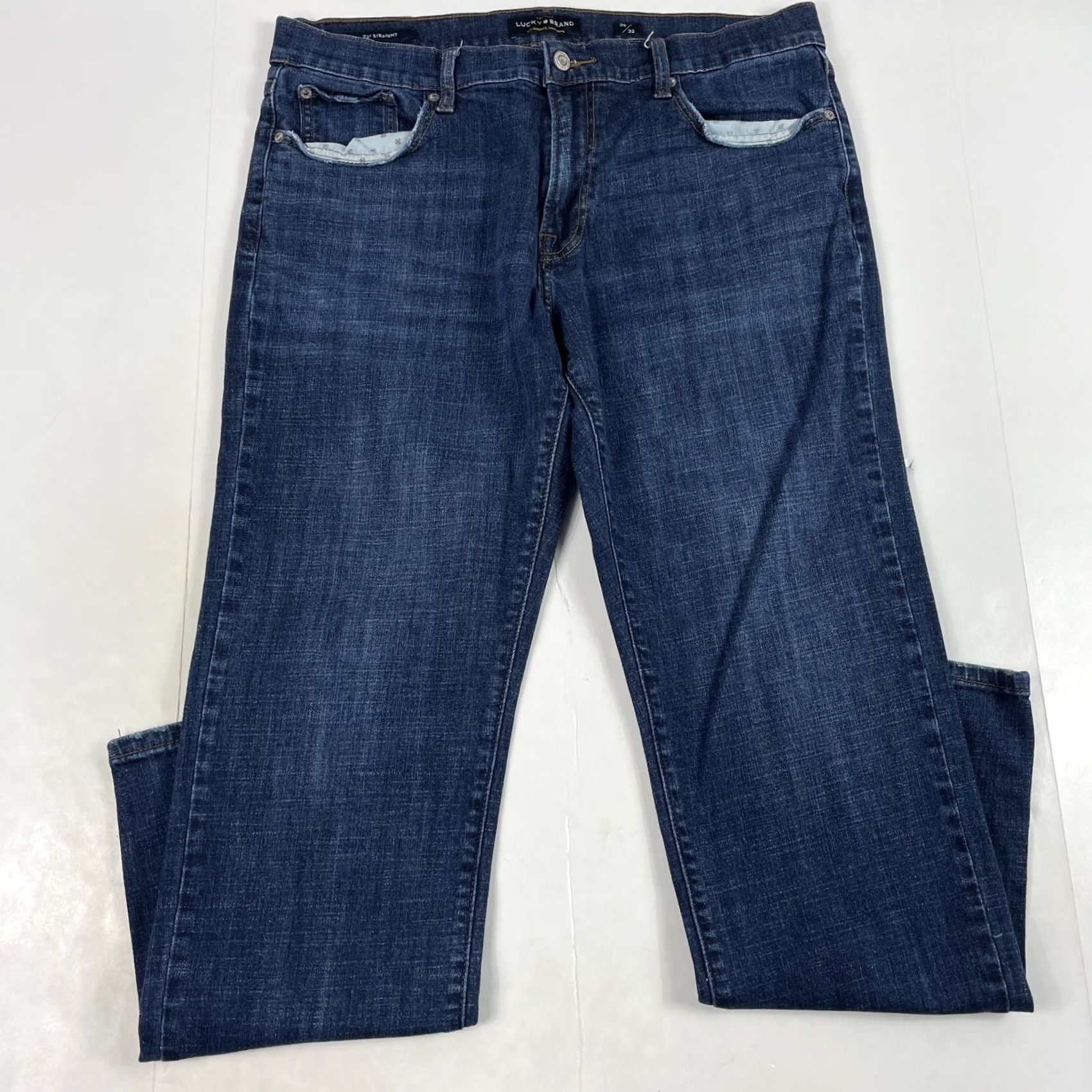 Lucky Brand Lucky Brand Jeans Men 36 x 32 Blue 221 Straight Leg Dark Wash Denim Stretch Work Jeans Regular Rise Embroidered Logo 5-Pocket Size US 36 / EU 52 - 2 Thumbnail