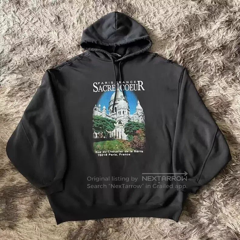 Balenciaga Balenciaga Castle Print Destroyed Hooded Sweatshirt Size US M / EU 48-50 / 2 - 1 Thumbnail