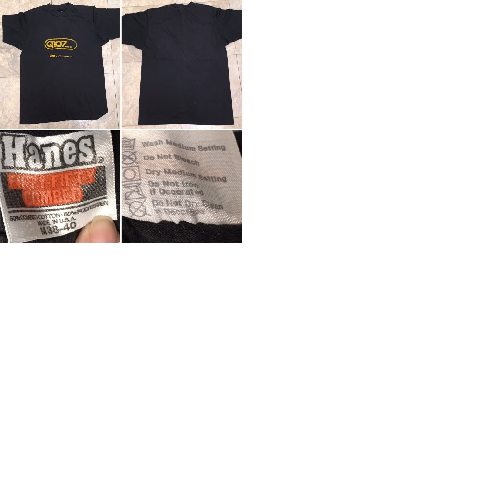 Hanes Vintage Hanes T Shirt Michigan Made In USA Radio Station Tee Size M Black Yellow Printing WMQT Q107 fm Mens Graphic Tee 70s 80s Kw/Radio Size US M / EU 48-50 / 2 - 9 Thumbnail