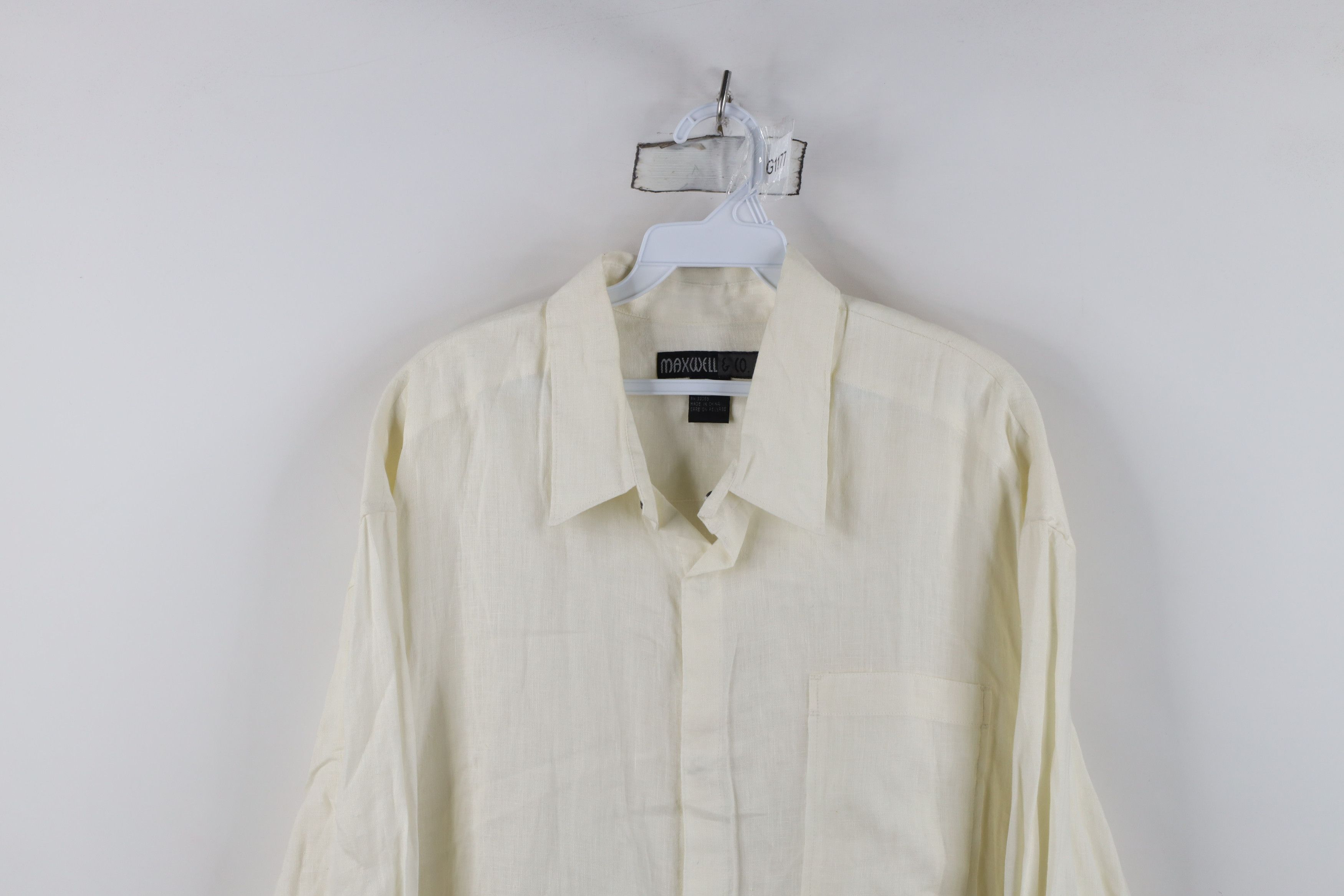 Vintage Vintage 90s Streetwear Linen Collared Button Shirt Cream Size US XXL / EU 58 / 5 - 2 Thumbnail