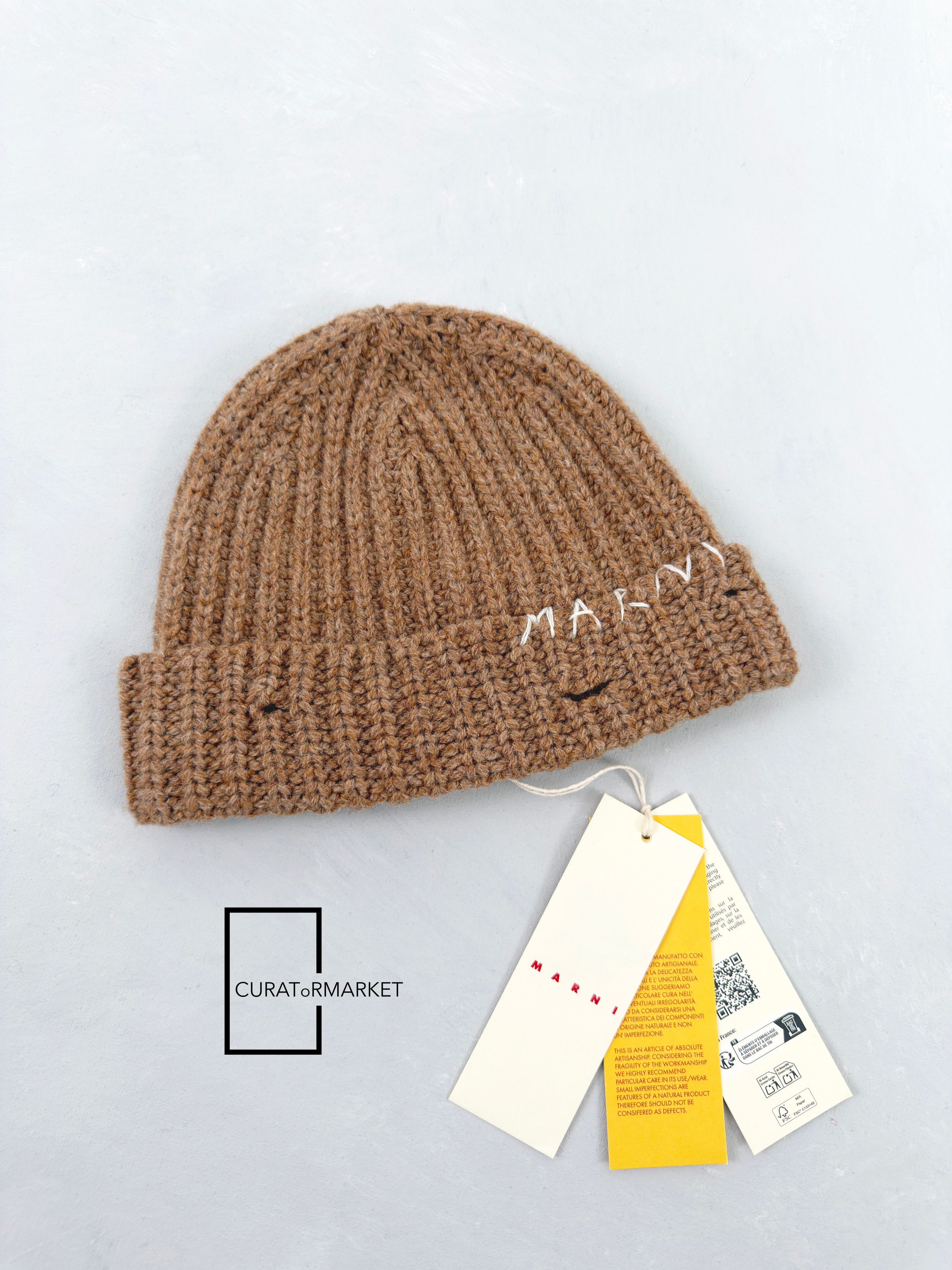 Marni L Distressed Embroidered Fisherman Shetland Wool Beanie FW25 Size ONE SIZE - 1 Thumbnail