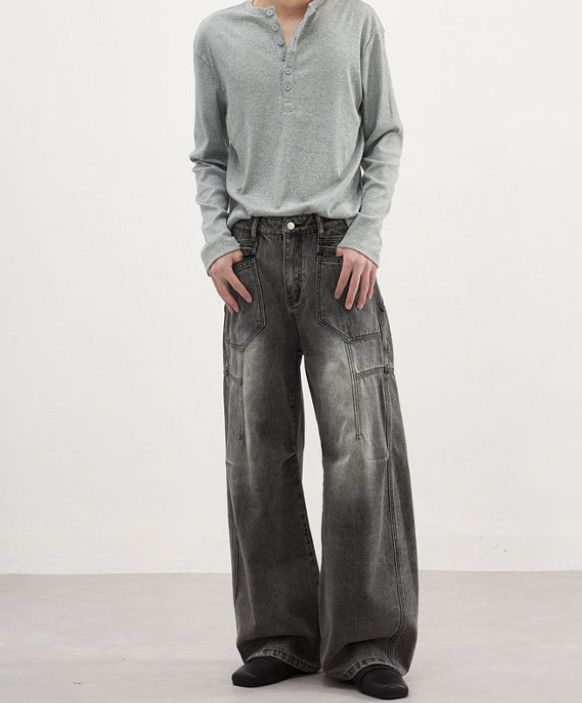 Japanese Brand American retro men's baggy washed work jeans Size US 32 / EU 48 - 2 Thumbnail