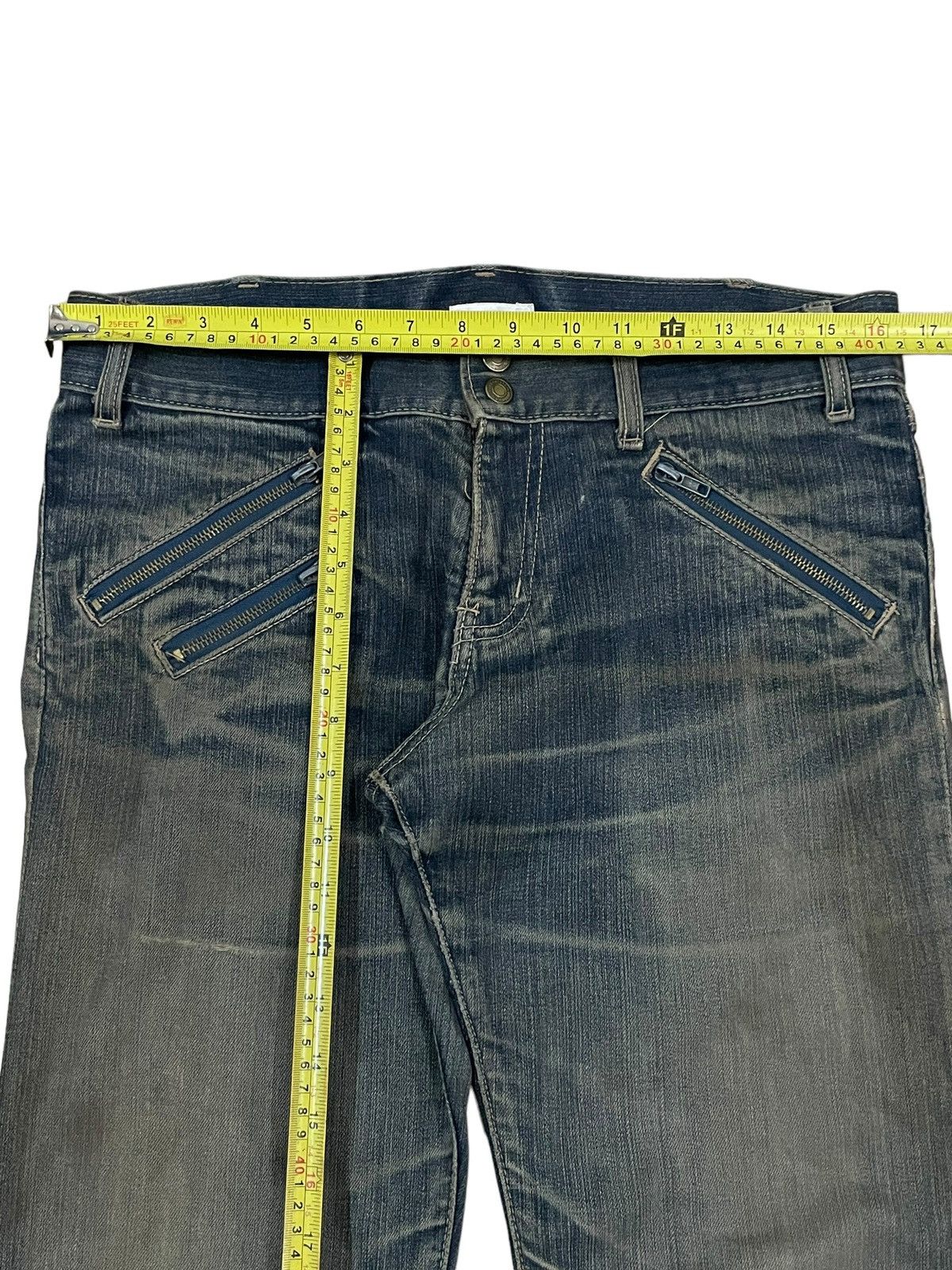 If Six Was Nine Vtg Japanese Multi Zip Bondage Style Mud Wash Ripped Jeans Size US 33 - 14 Thumbnail