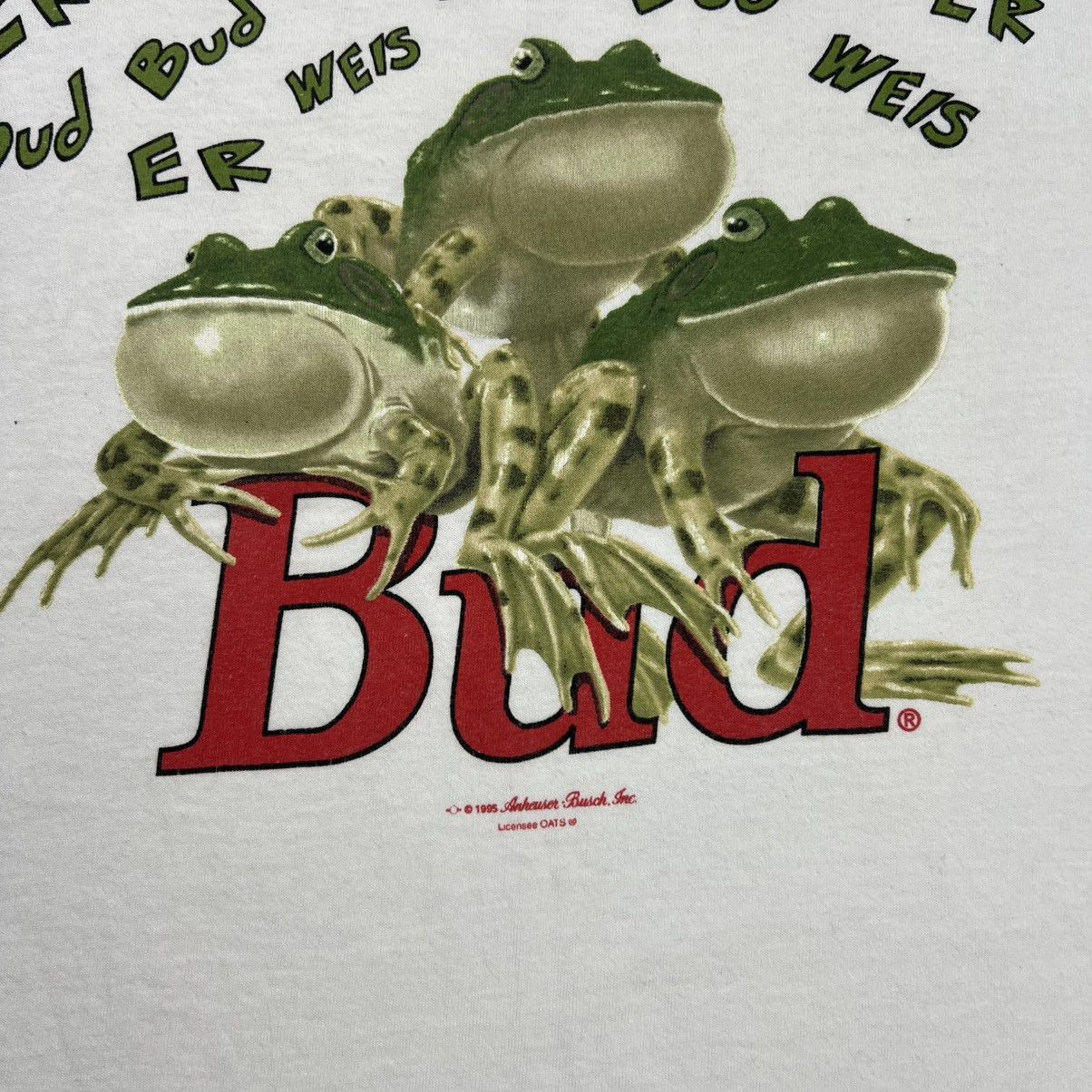 Budweiser Rare! Budweiser Frog Big Logo Tee 90s Single Stitch Vintage Size US XL / EU 56 / 4 - 12 Thumbnail