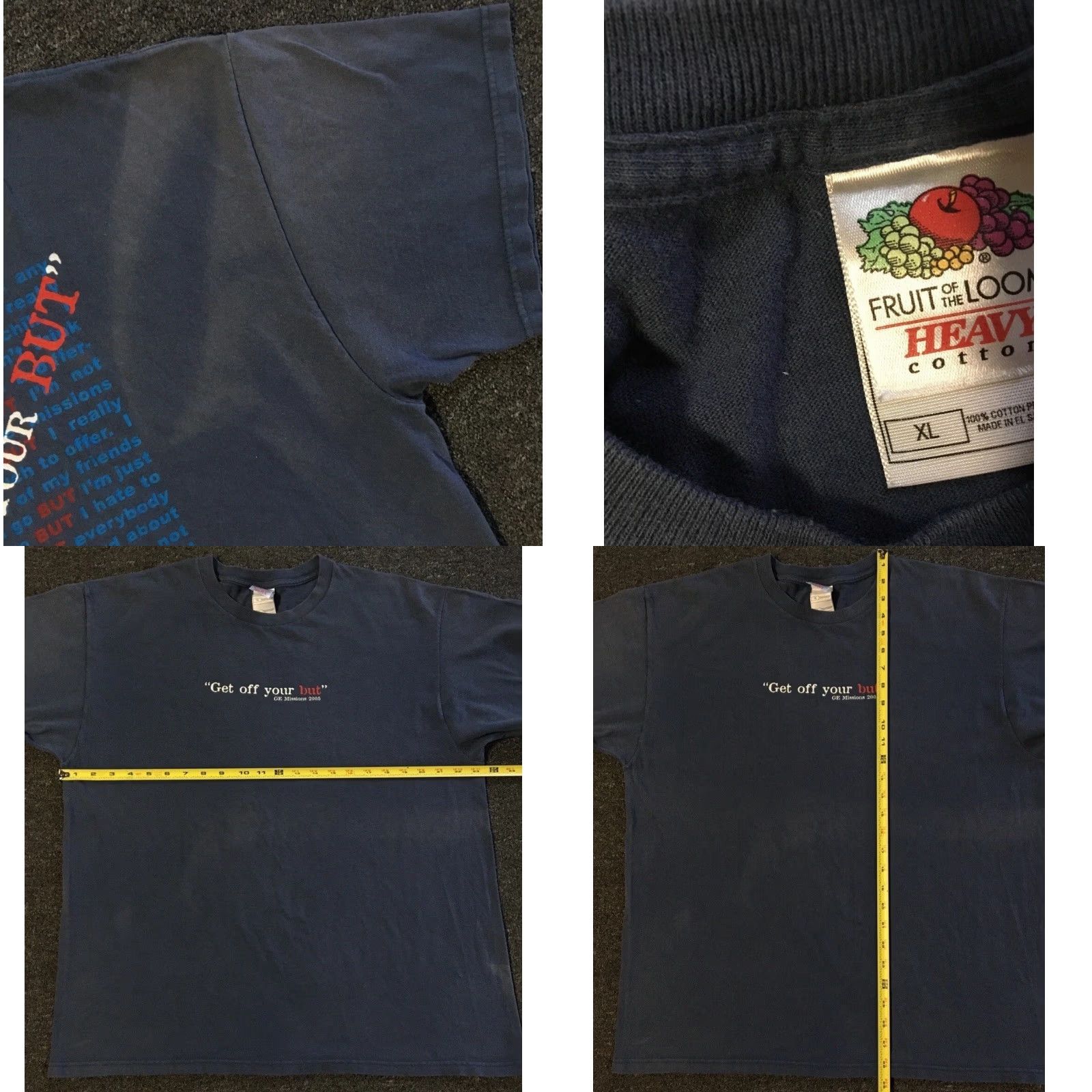 Vintage Vtg Get Off Your Butt Faded Distress Shirt XL Funny Saying Crude Grunge 90s Y2K Size US XL / EU 56 / 4 - 10 Thumbnail
