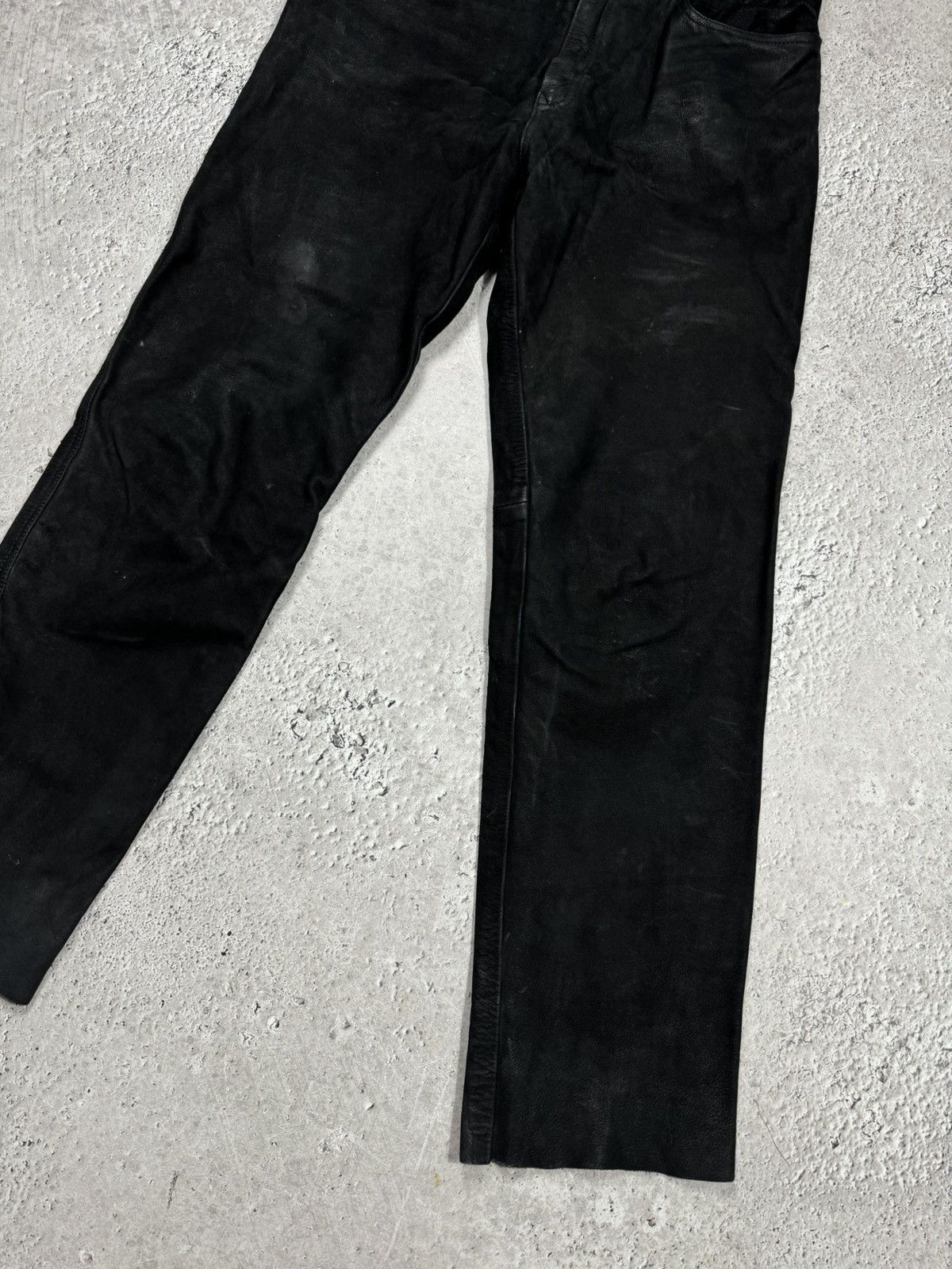 Leather Distressed Leather Pants Black Size 34 Straight Fit Biker Size US 32 / EU 48 - 3 Thumbnail