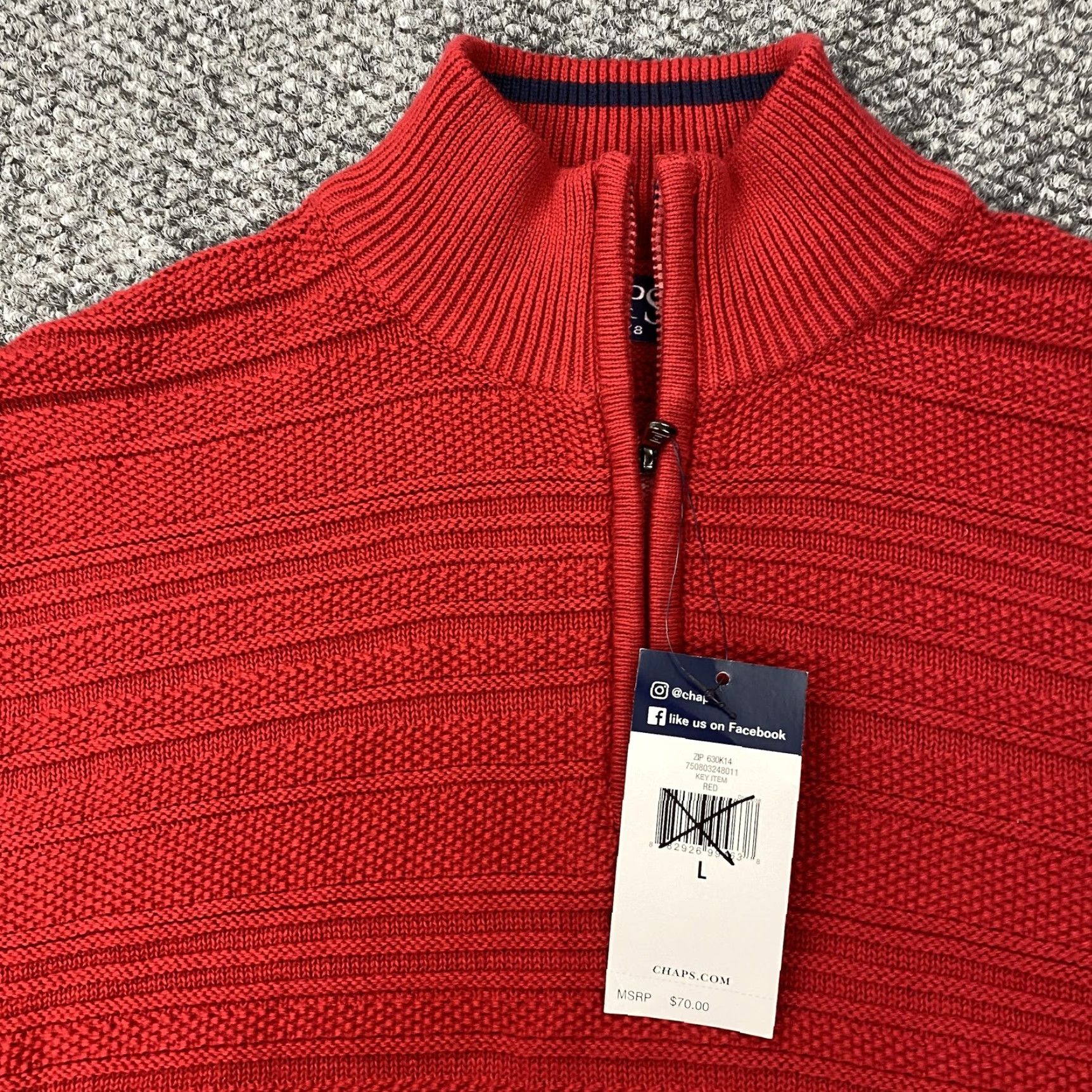 Chaps VINTAGE Chaps Sweater Pullover Mens Large Red Cotton Knit 1/4 Zip Mock Neck Striped Size US L / EU 52-54 / 3 - 4 Thumbnail