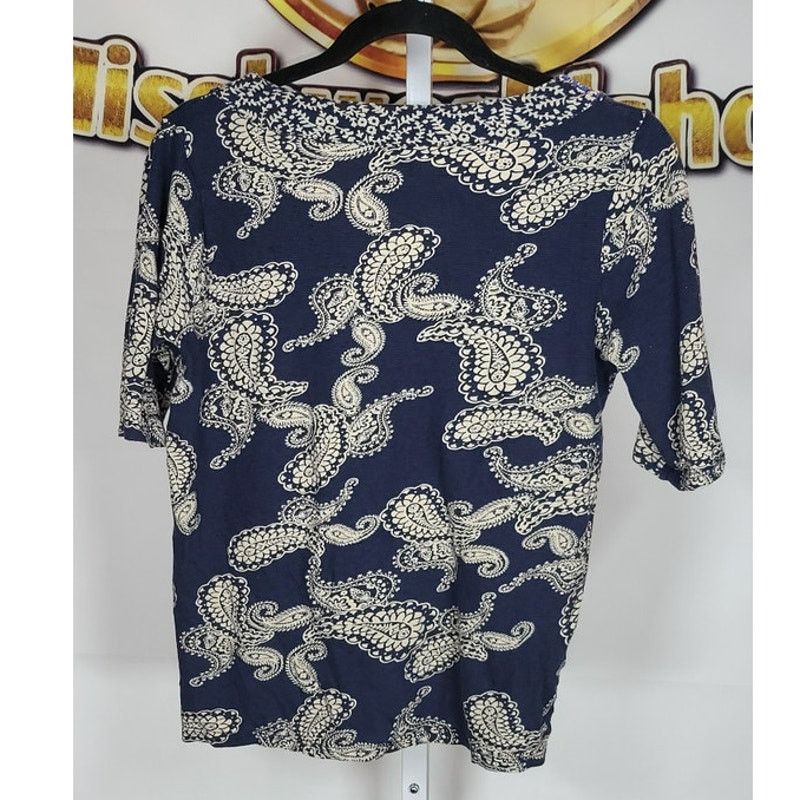 Lucky Brand Lucky Brand Top Navy Ivory Paisley Embroidered Blouse Size M Size M / US 6-8 / IT 42-44 - 2 Thumbnail