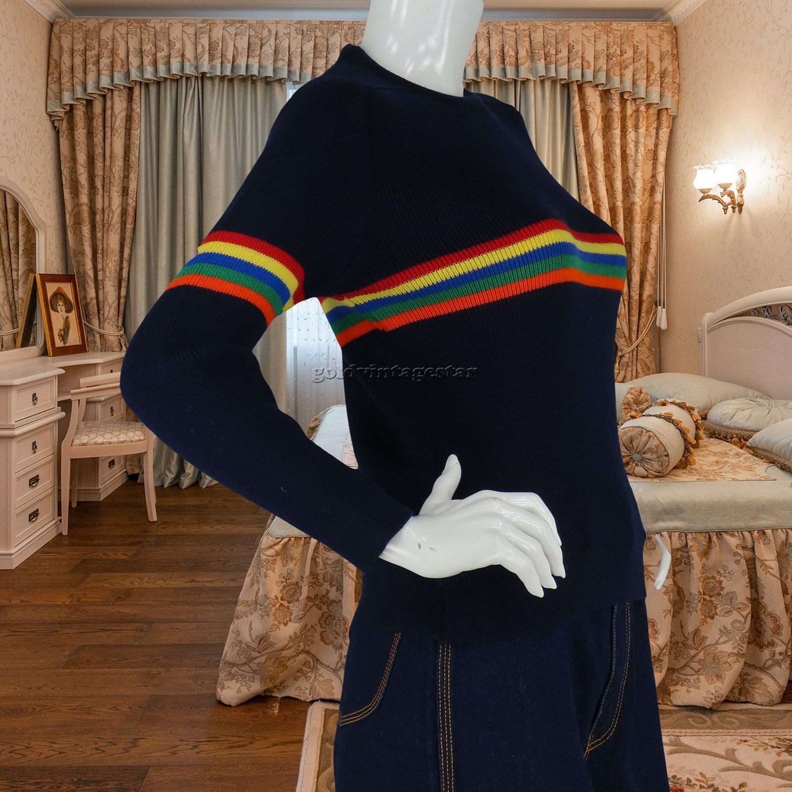 Vintage Vintage Demetre Rainbow Striped Ski Funky Knit Sweater Size XS / US 0-2 / IT 36-38 - 3 Thumbnail