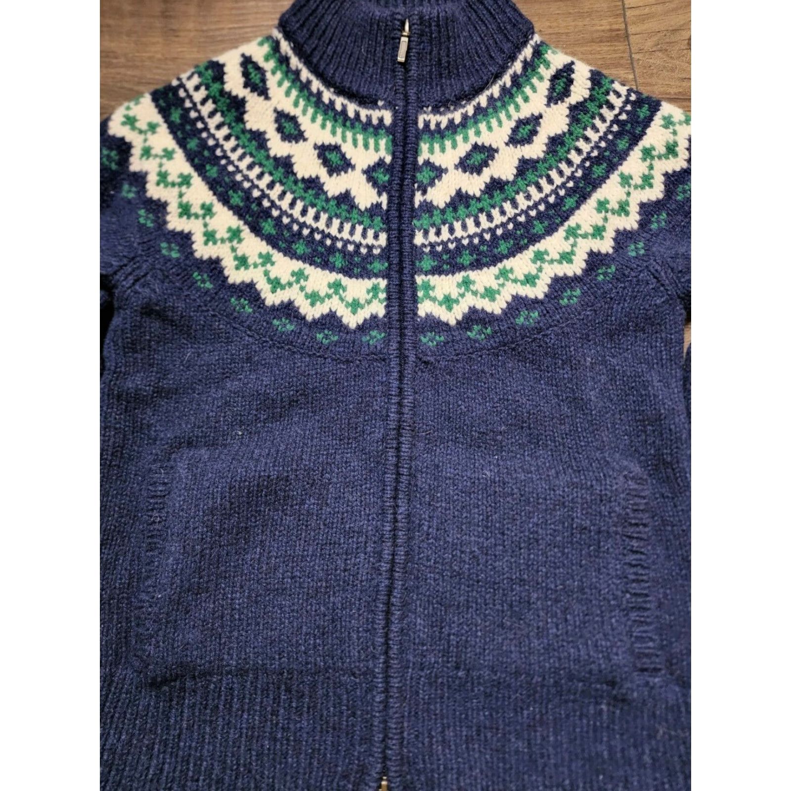 Vintage VINTAGE L.L.Bean Fair Isle Full Zip Cardigan Sweater Womens Medium Blue 100% Lambswool Size M / US 6-8 / IT 42-44 - 6 Thumbnail