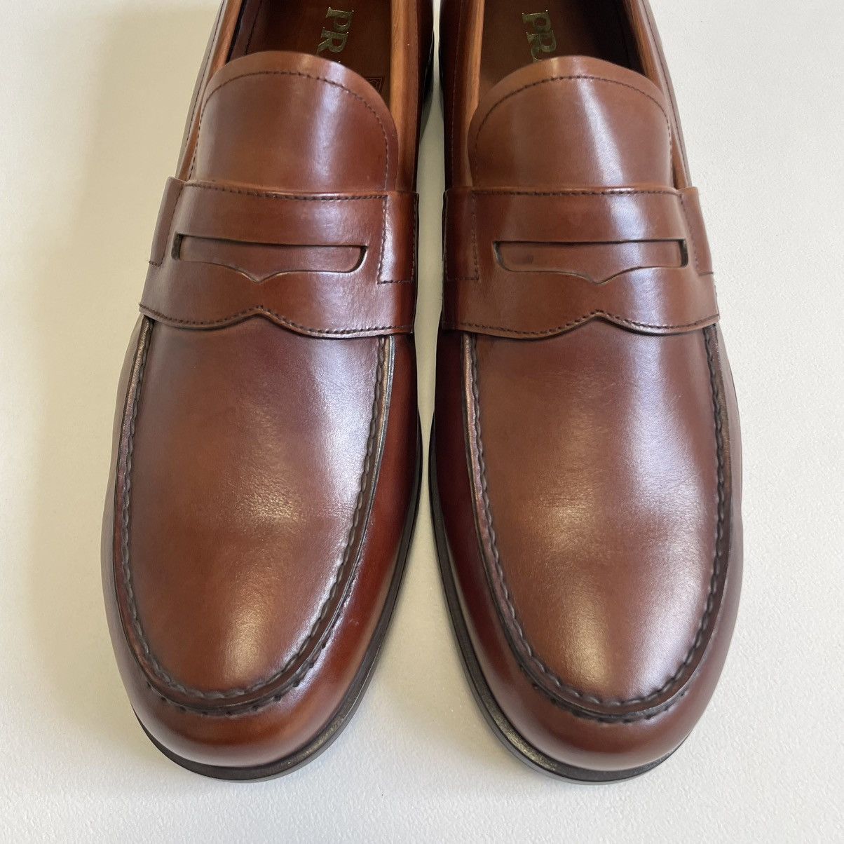 Prada Mid 2000s Brown Burnished Leather Loafers Size US 11.5 / EU 44-45 - 12 Thumbnail
