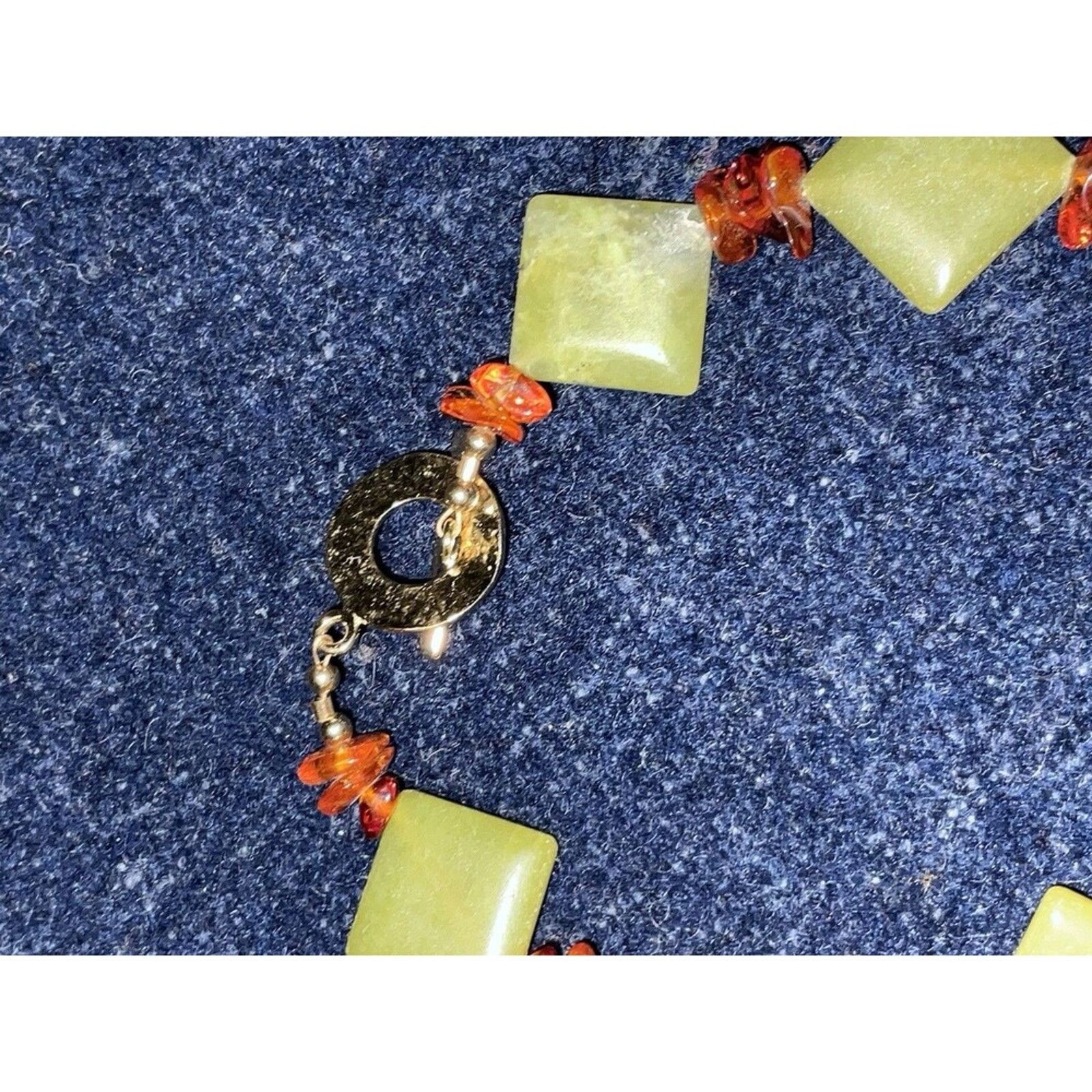 Other 925 Gold Over Silver Nephrite & Amber Necklace & Earrings Size ONE SIZE - 6 Thumbnail