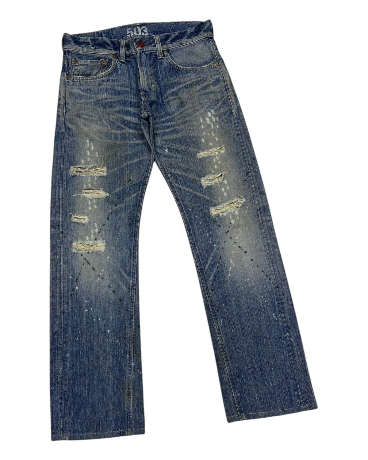 Who Decides War EDWIN 503 BLUE TRIP PAINT SPLATTER DISTRESSED DENIM JEANS Size US 32 / EU 48 - 7 Thumbnail