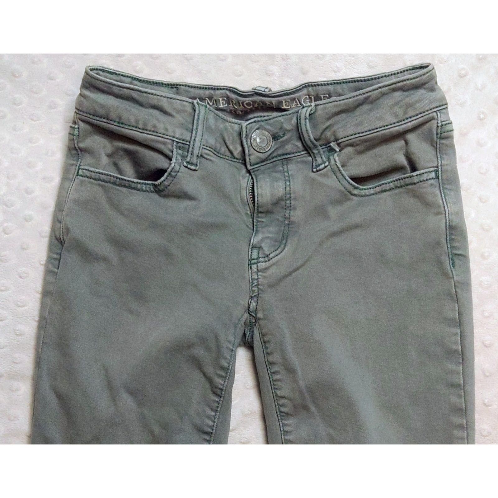 American Eagle Outfitters American Eagle Outfitters Jegging Jeans Women 0 XS Inseam 28 Green Gray Stretch Denim 5-Pocket Regular Rise Casual Grunge 90s Theme Womens Size 25" / US 0 / IT 36 - 4 Thumbnail