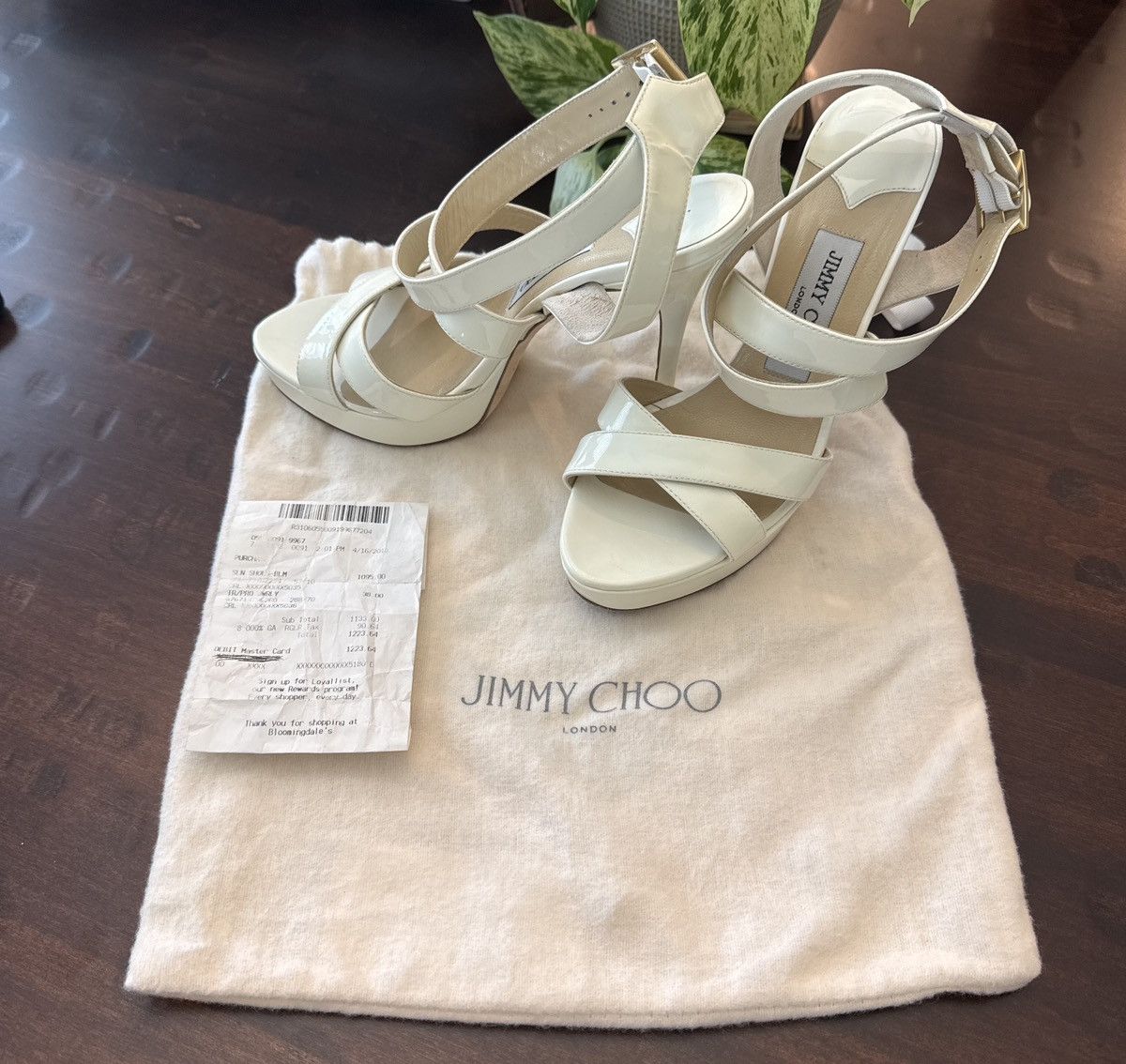 Jimmy Choo Jimmy Choo Lottie White Patent Crossover Heels Size US 7.5 / IT 37.5 - 6 Thumbnail