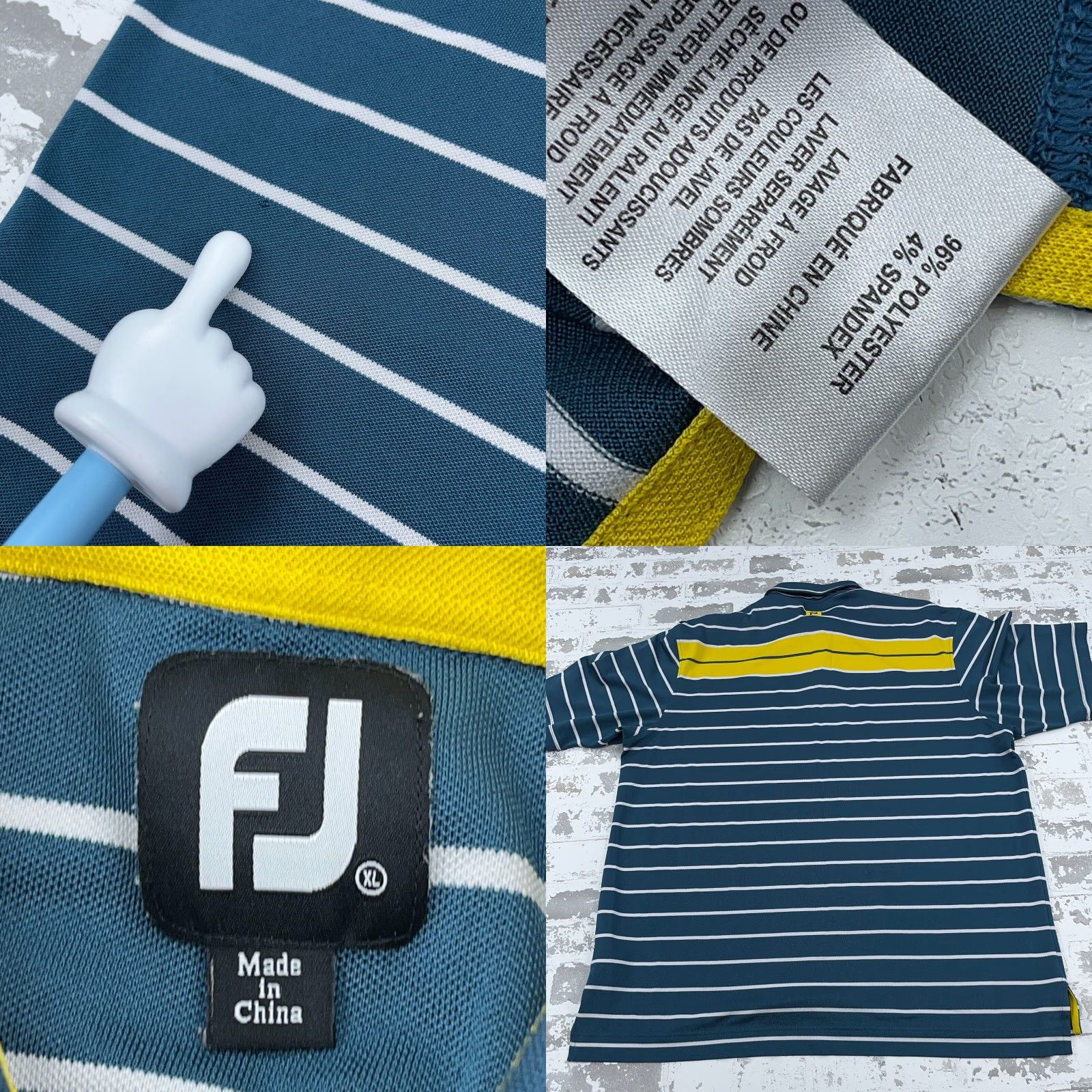 Footjoy FootJoy Polo Shirt Men XL Blue White Yellow Striped Performance Golf Club Aqua* Size US XL / EU 56 / 4 - 8 Thumbnail