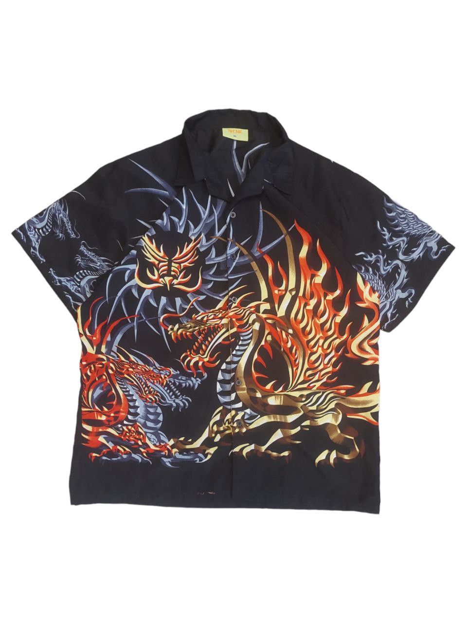 Japanese Brand × Vintage Vintage 80s Japanese dragon flame hawaiian shirt Size US XL / EU 56 / 4 - 1 Thumbnail