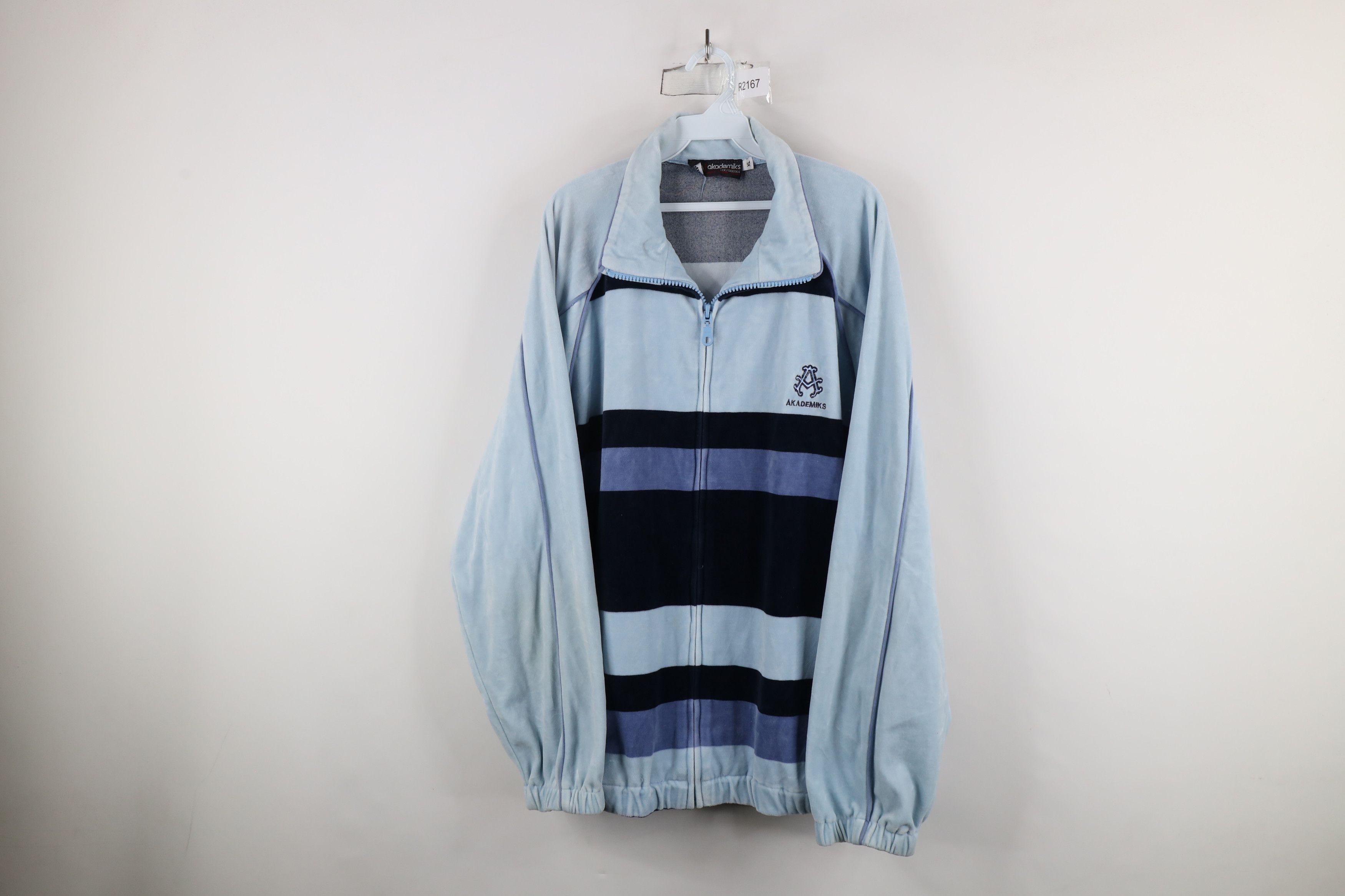 Akademiks × Vintage Vintage 90s Akademiks Striped Velour Full Zip Jacket Blue Size US XL / EU 56 / 4 - 1 Thumbnail