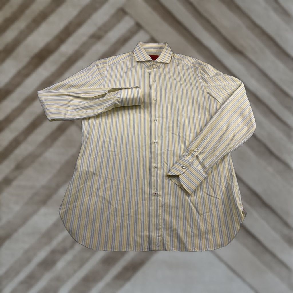 Isaia ISAIA Dress Shirt Striped Button Down Spread Collar Mens 16/41 Italy Multicolor Long Sleeve 100% Cotton Regular Weekday Business Formal Travel Shirt Size 42R - 1 Thumbnail
