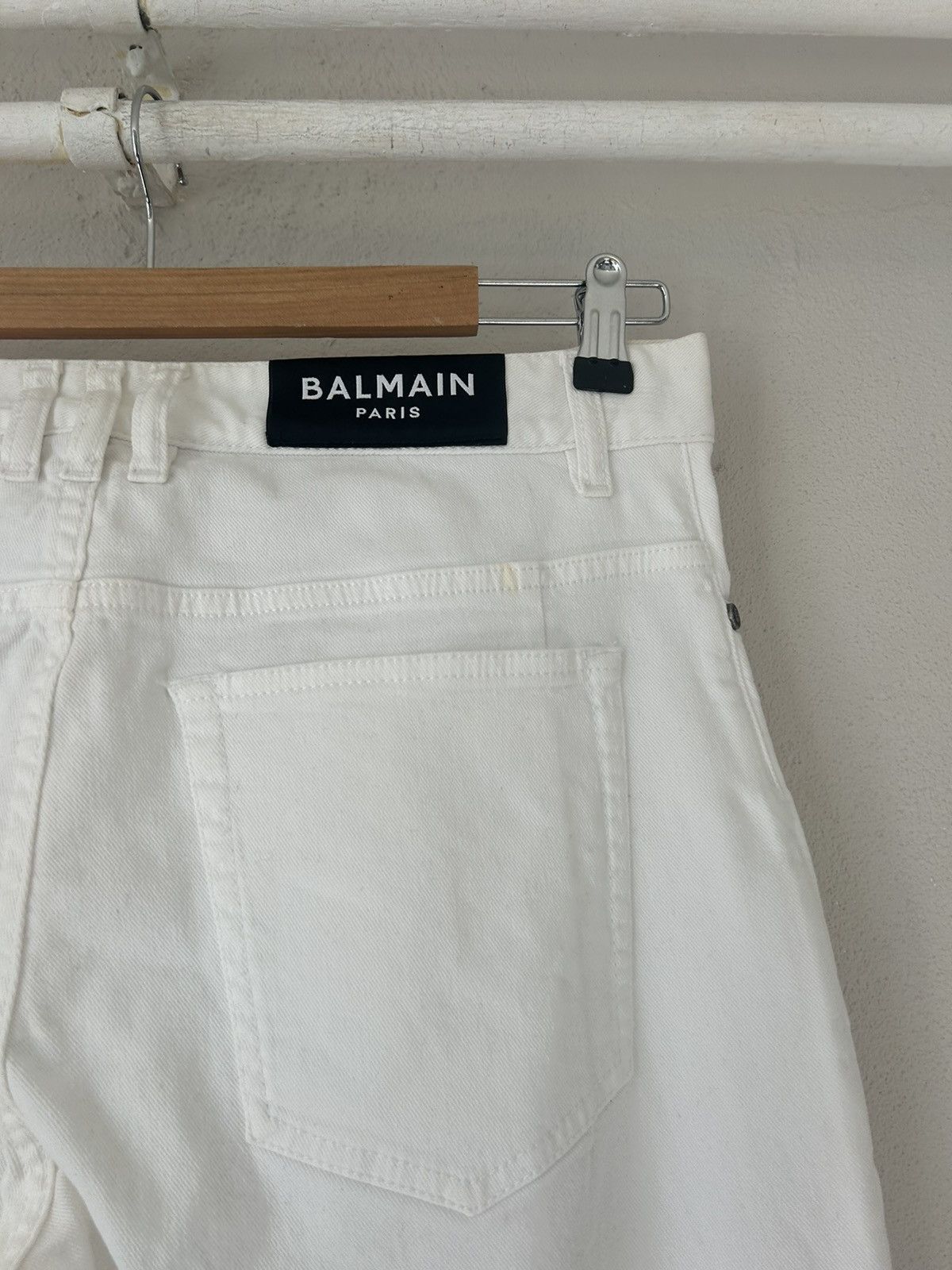 Balmain White Slim Fit Distressed Knee Rip Denim Jeans Size US 33 - 9 Thumbnail