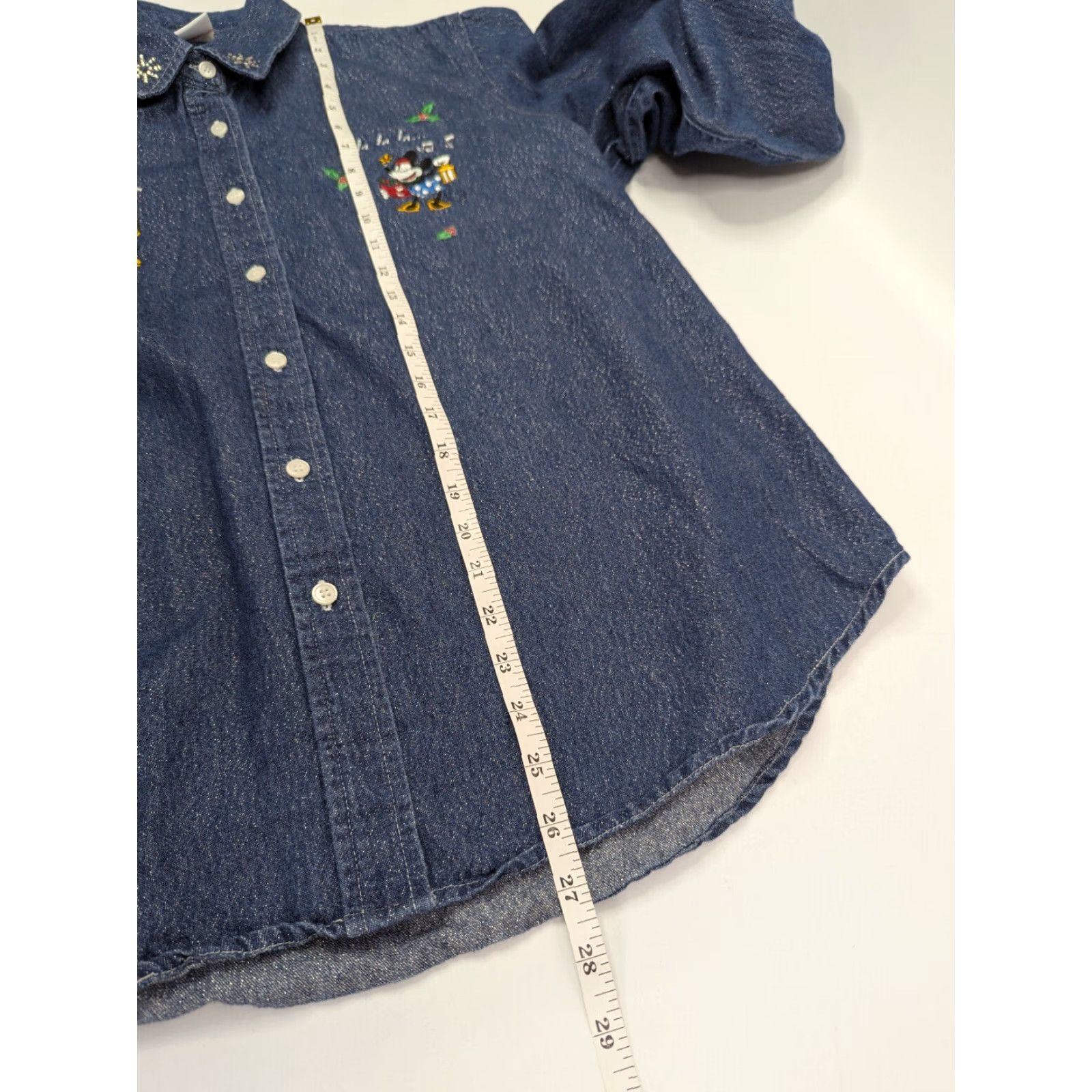 Disney Disney Mickey Mouse Button-Up Denim Shirt Womens XL Christmas Glitter Embroidered Blue Cotton Blend Button Closure Ladies Holiday Christmas Theme Size XL / US 12-14 / IT 48-50 - 7 Thumbnail